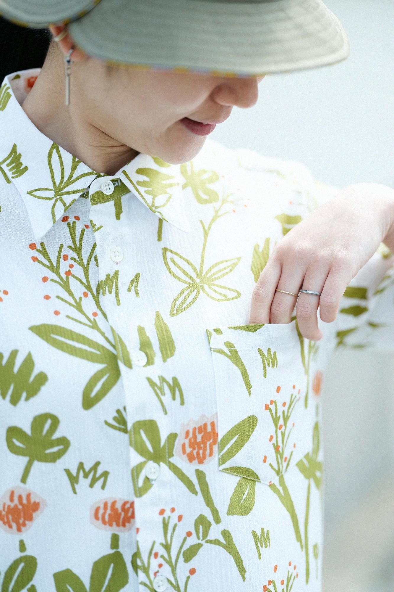 【期間限定10%OFF】高島縮棉 20/20短袖襯衫/花(※預計於4月29日~5月2日左右發貨)