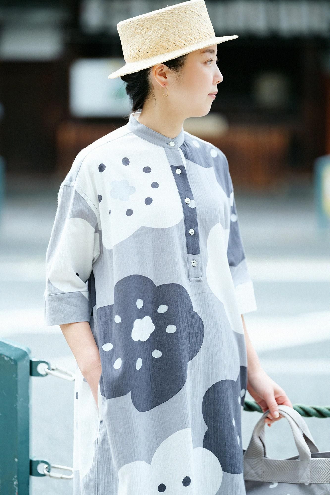 高島縮 20/20 H.N.グランシャツワンピース 6分袖/ほほえみ