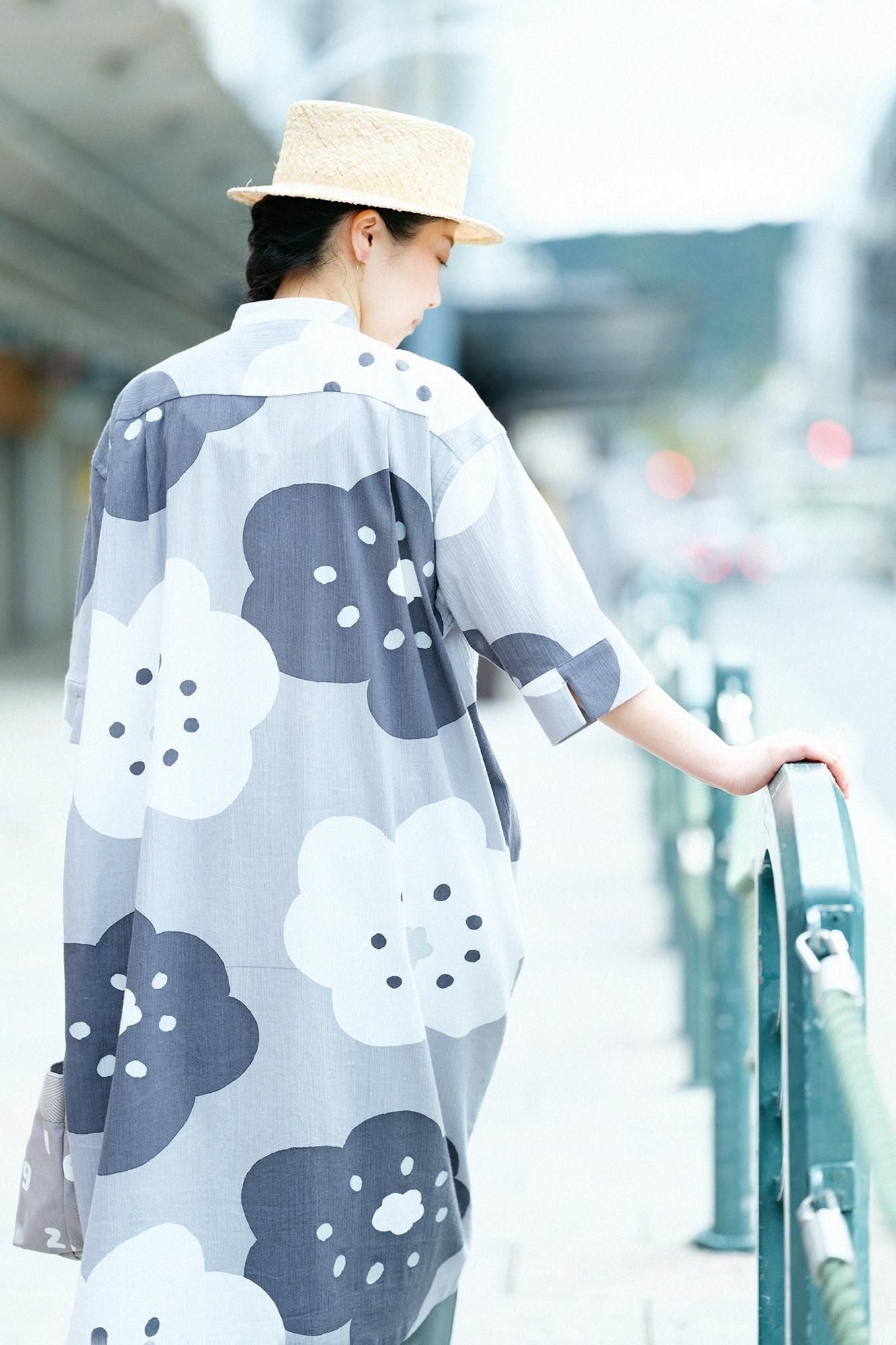 高島縮 20/20 H.N.グランシャツワンピース 6分袖/ほほえみ