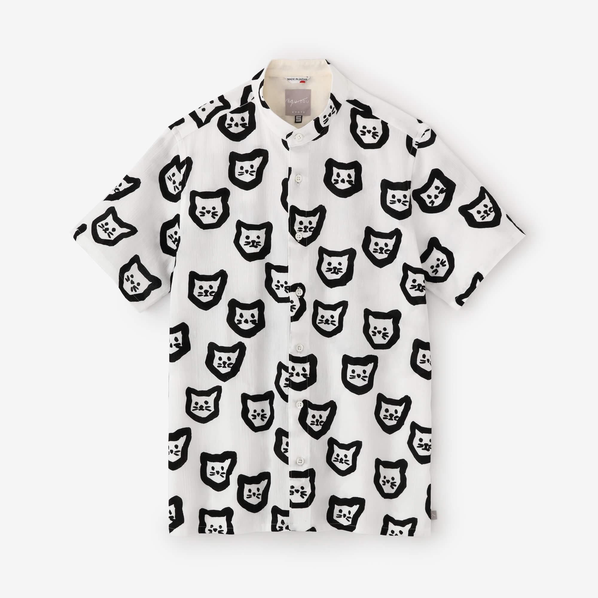 Chizimi Cotton 20/20 Stand Collar Short Sleeve Shirt SP/Kitten Scattered