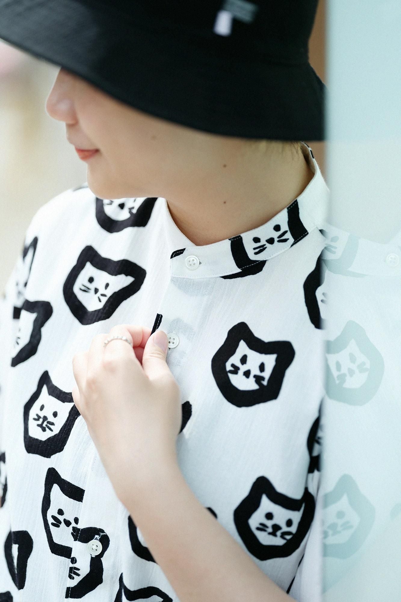 Chizimi Cotton 20/20 Stand Collar Short Sleeve Shirt SP/Kitten Scattered