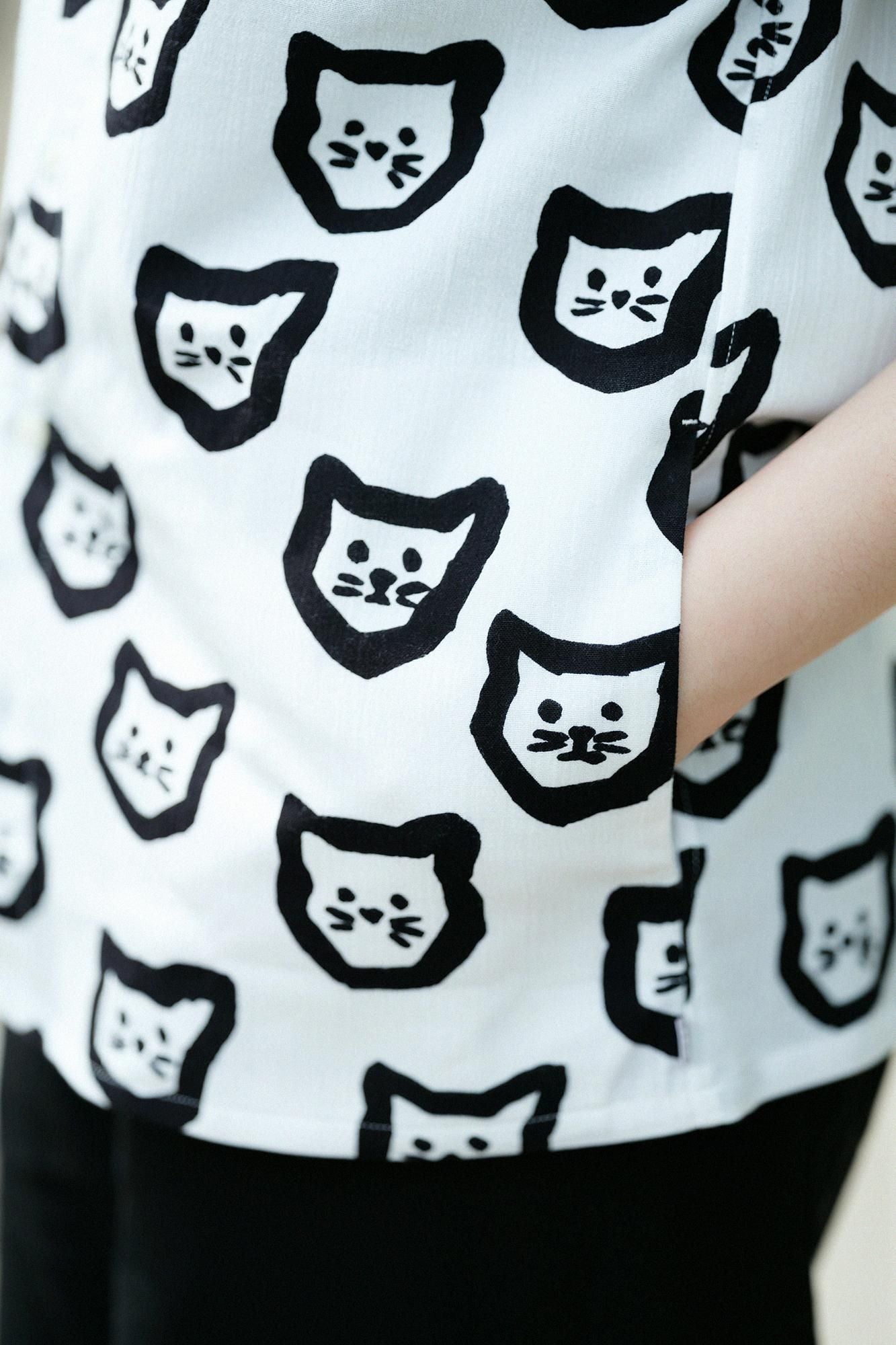 Chizimi Cotton 20/20 Stand Collar Short Sleeve Shirt SP/Kitten Scattered