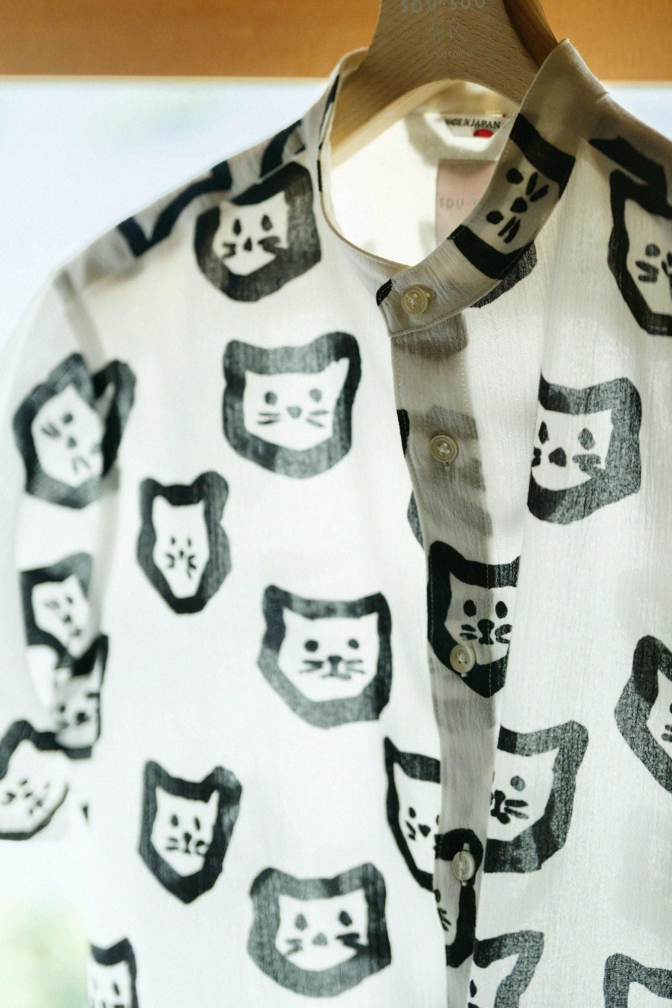 Chizimi Cotton 20/20 Stand Collar Short Sleeve Shirt SP/Kitten Scattered