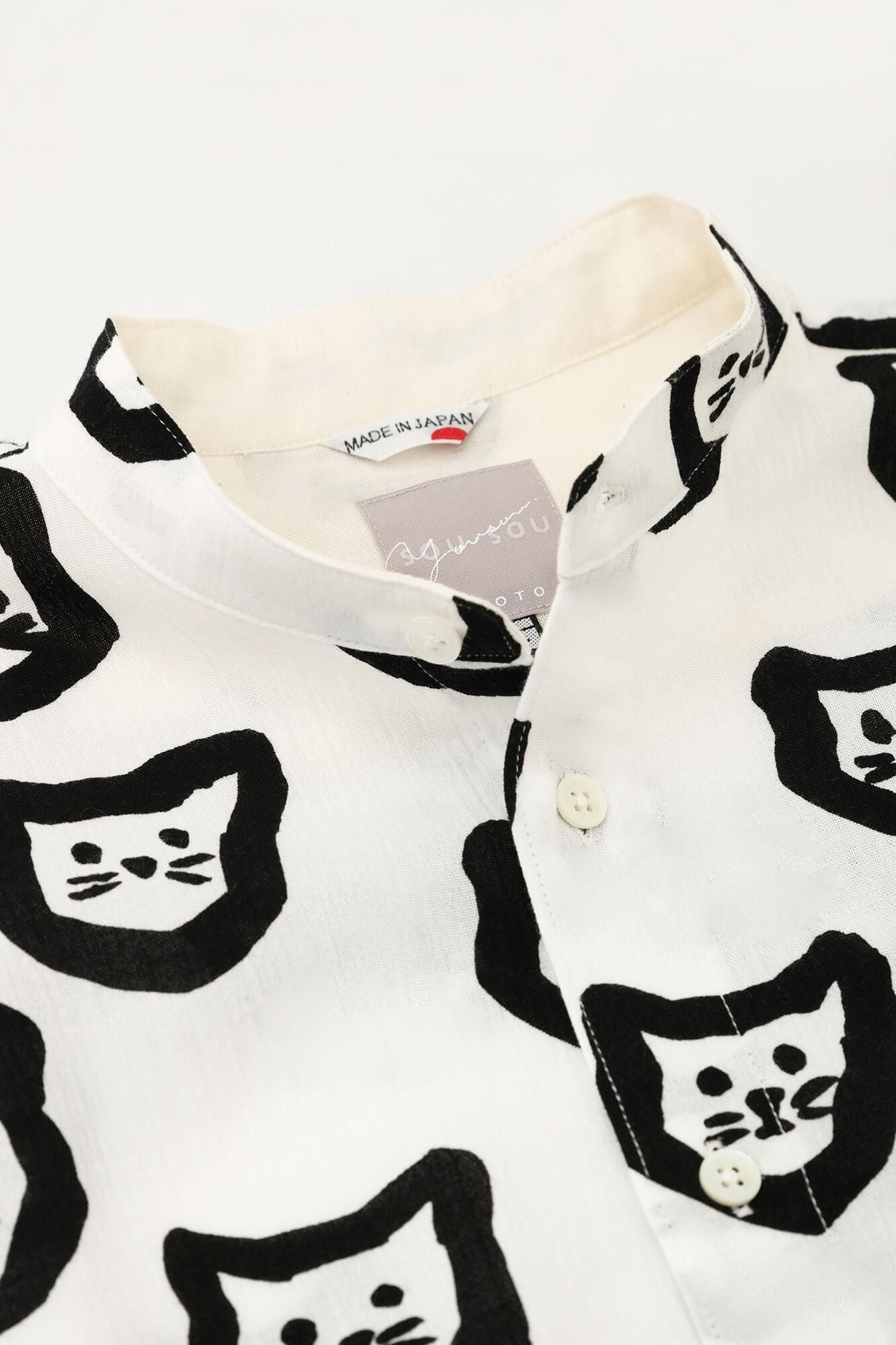 Chizimi Cotton 20/20 Stand Collar Short Sleeve Shirt SP/Kitten Scattered