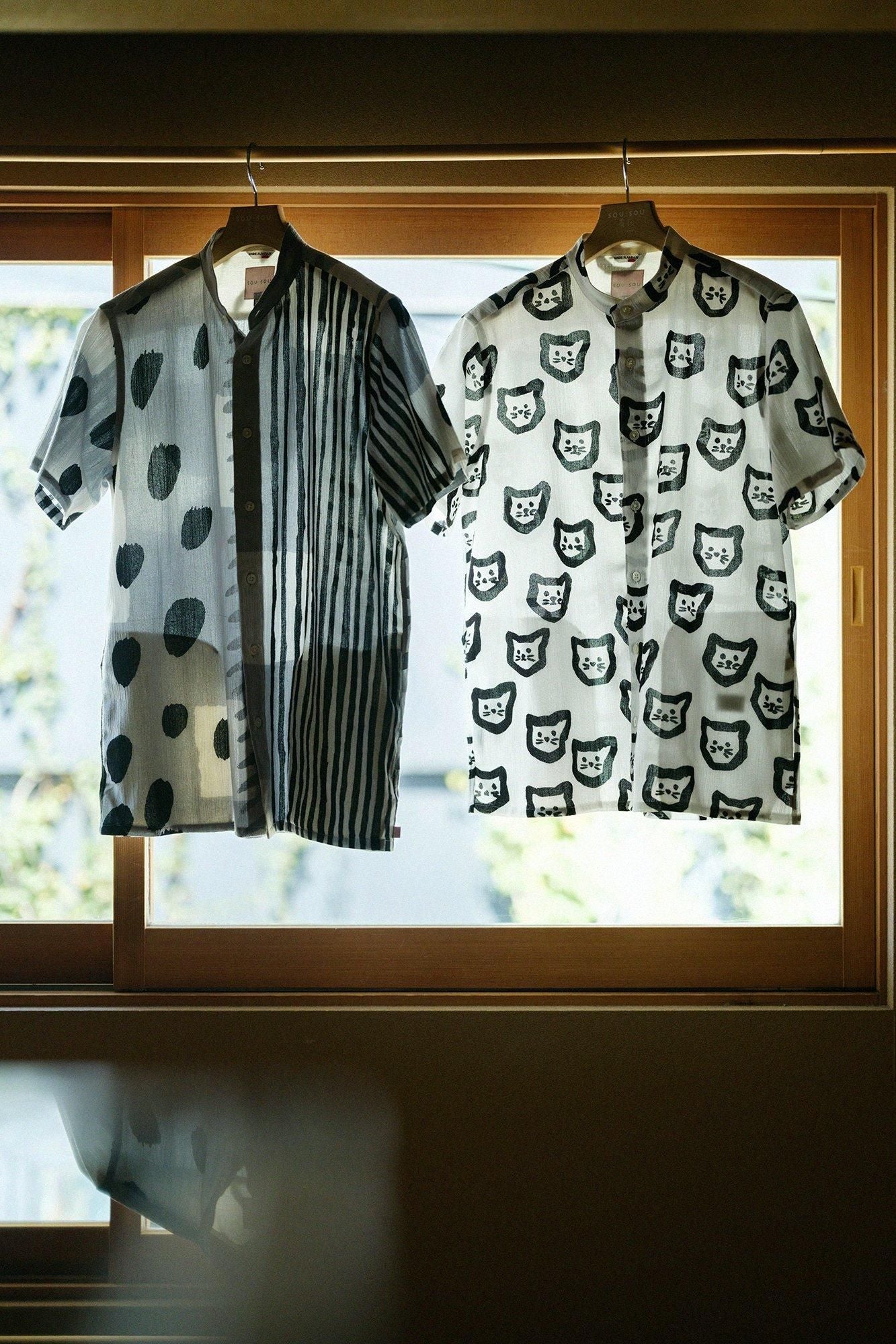 Chizimi Cotton 20/20 Stand Collar Short Sleeve Shirt SP/Kitten Scattered