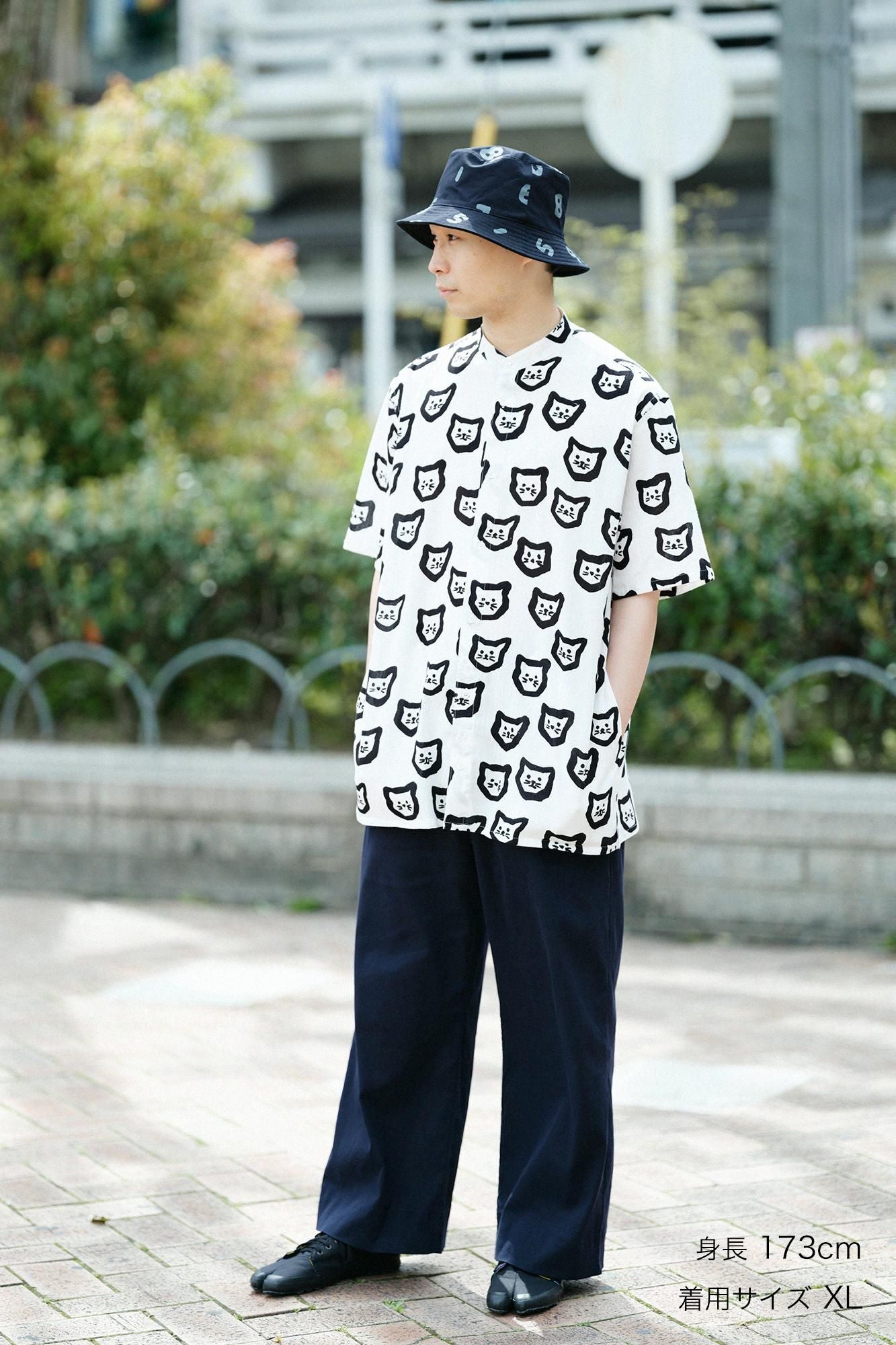 Chizimi Cotton 20/20 Stand Collar Short Sleeve Shirt SP/Kitten Scattered