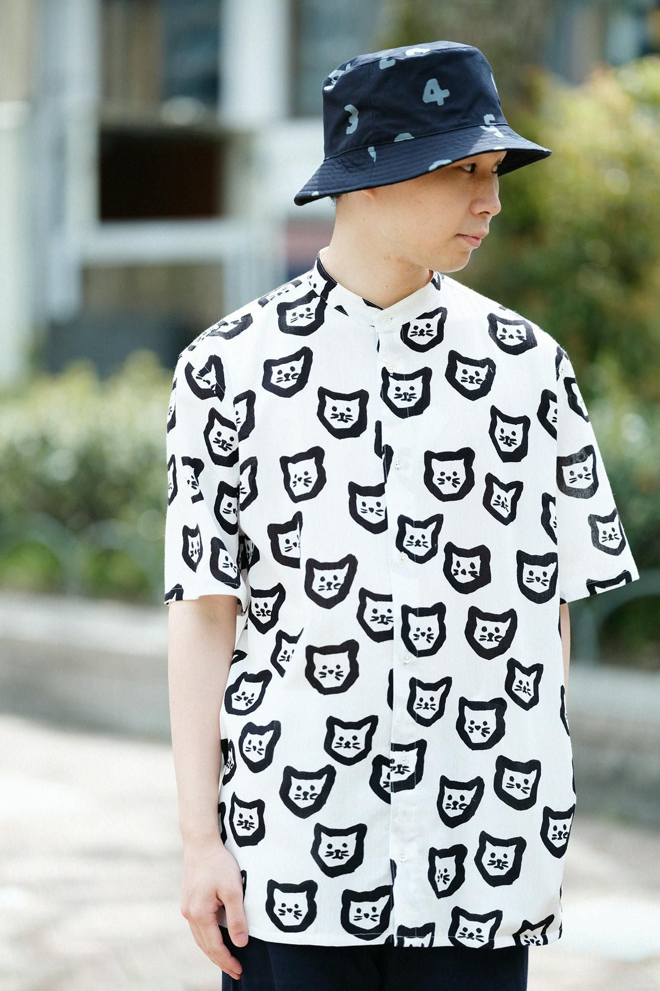 Chizimi Cotton 20/20 Stand Collar Short Sleeve Shirt SP/Kitten Scattered