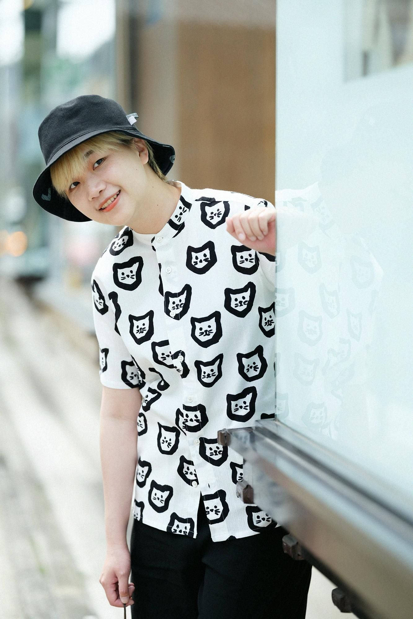 Chizimi Cotton 20/20 Stand Collar Short Sleeve Shirt SP/Kitten Scattered