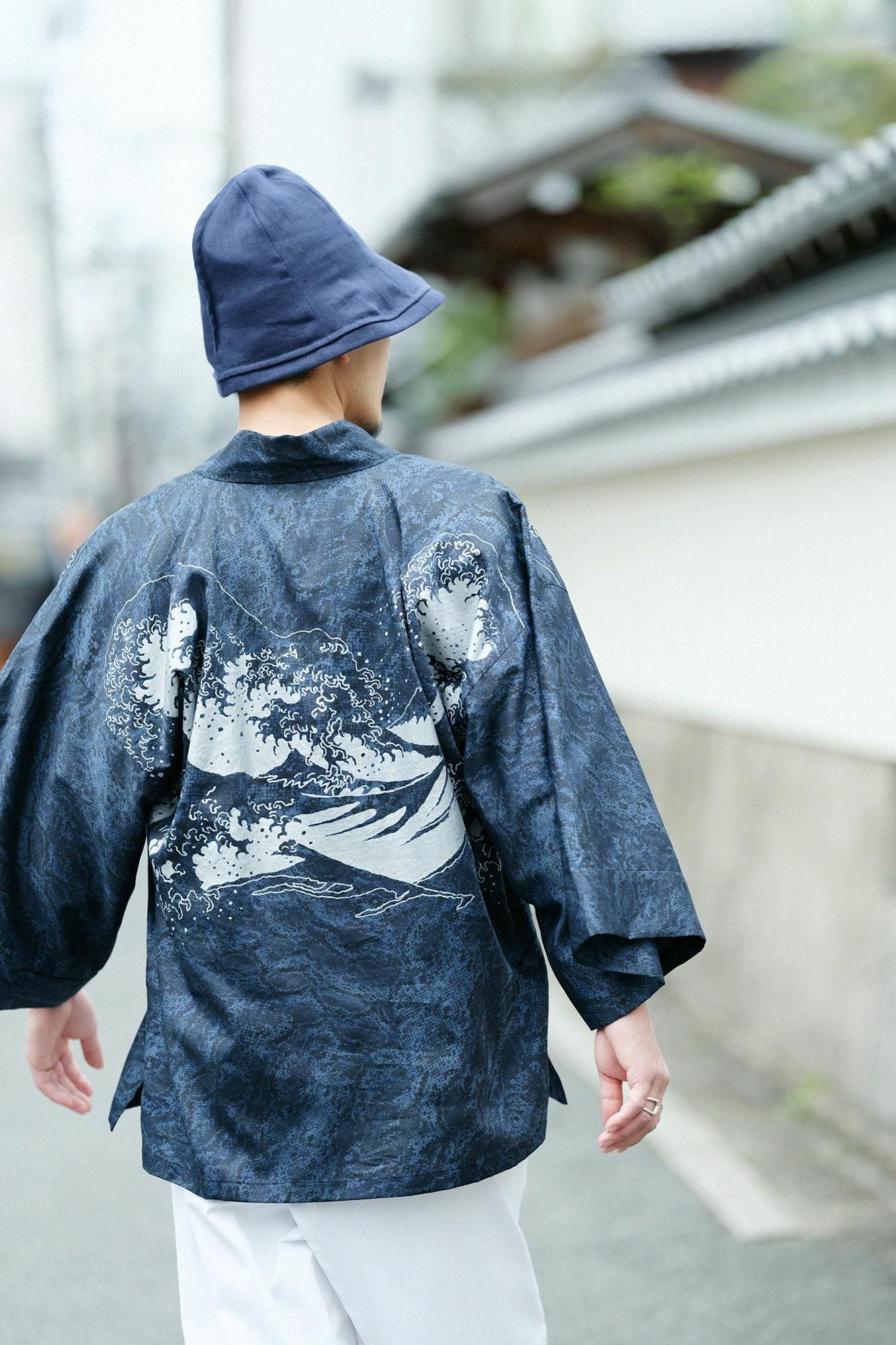 【Online】Satin Weave Fubi Shirt Pattern on Collar(minds old time withBeautyNukiMonYocormorant)/Hokusai Dark Indigo Blue