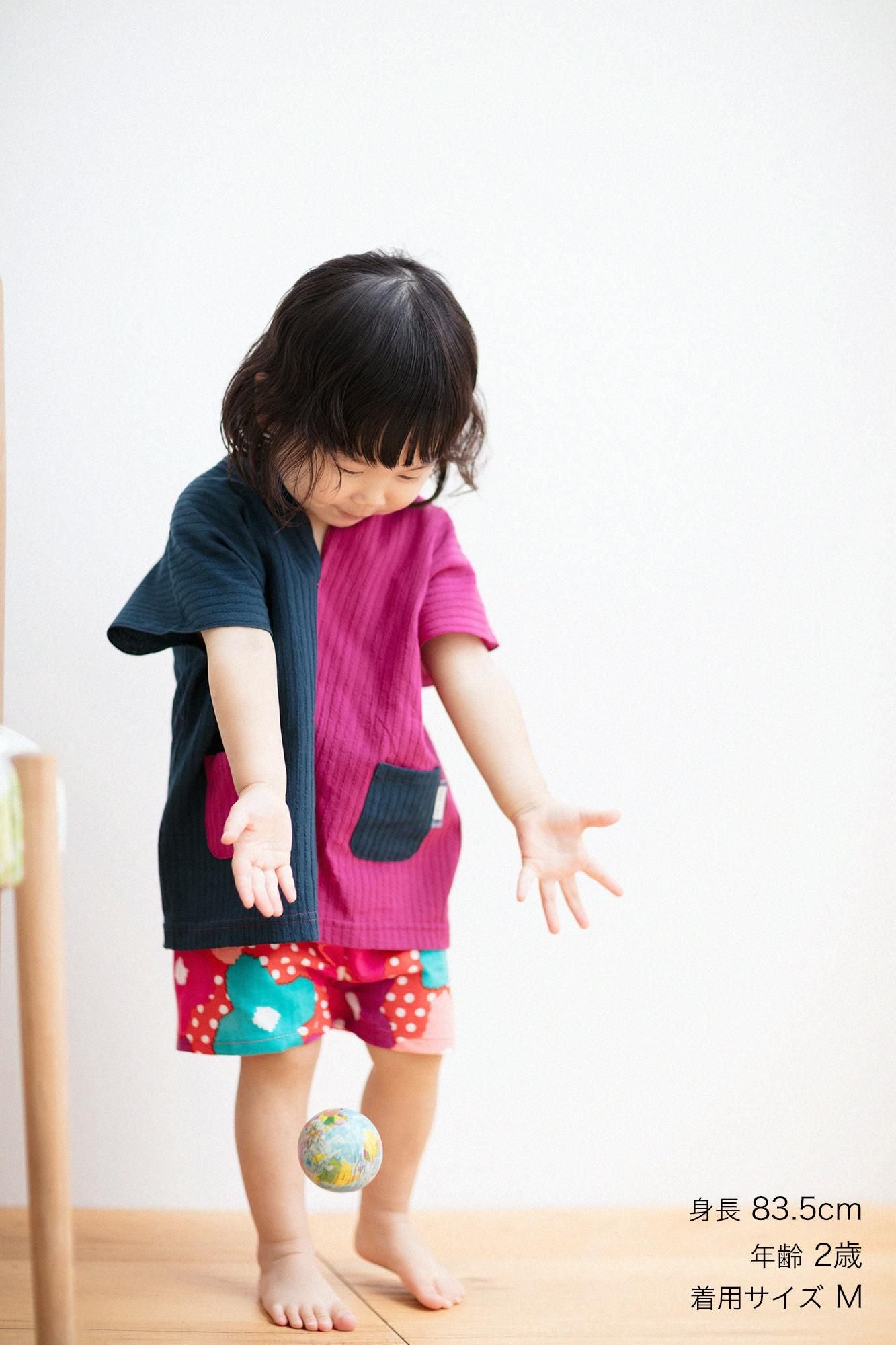 ● Chizimi Cotton 40/20 Akiha Square Top Bi-color / Reddish Purple × Greyish Blue