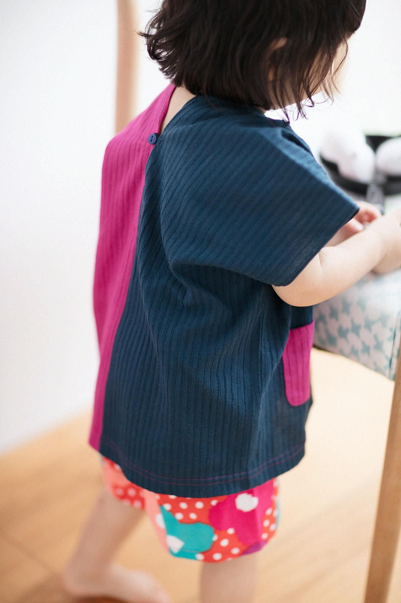● Chizimi Cotton 40/20 Akiha Square Top Bi-color / Reddish Purple × Greyish Blue