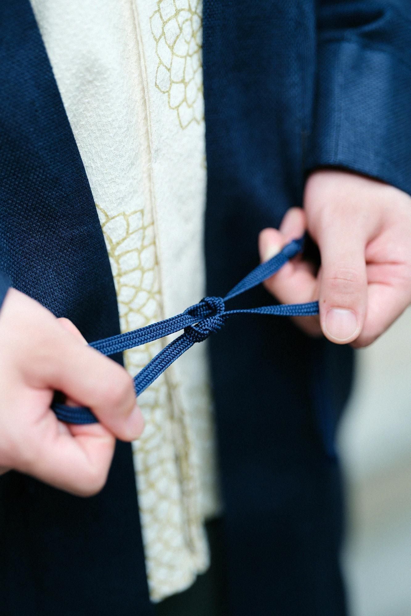 Linen Hanten Long-sleeved Jacket Mid-length Single Layer / Dark Blue