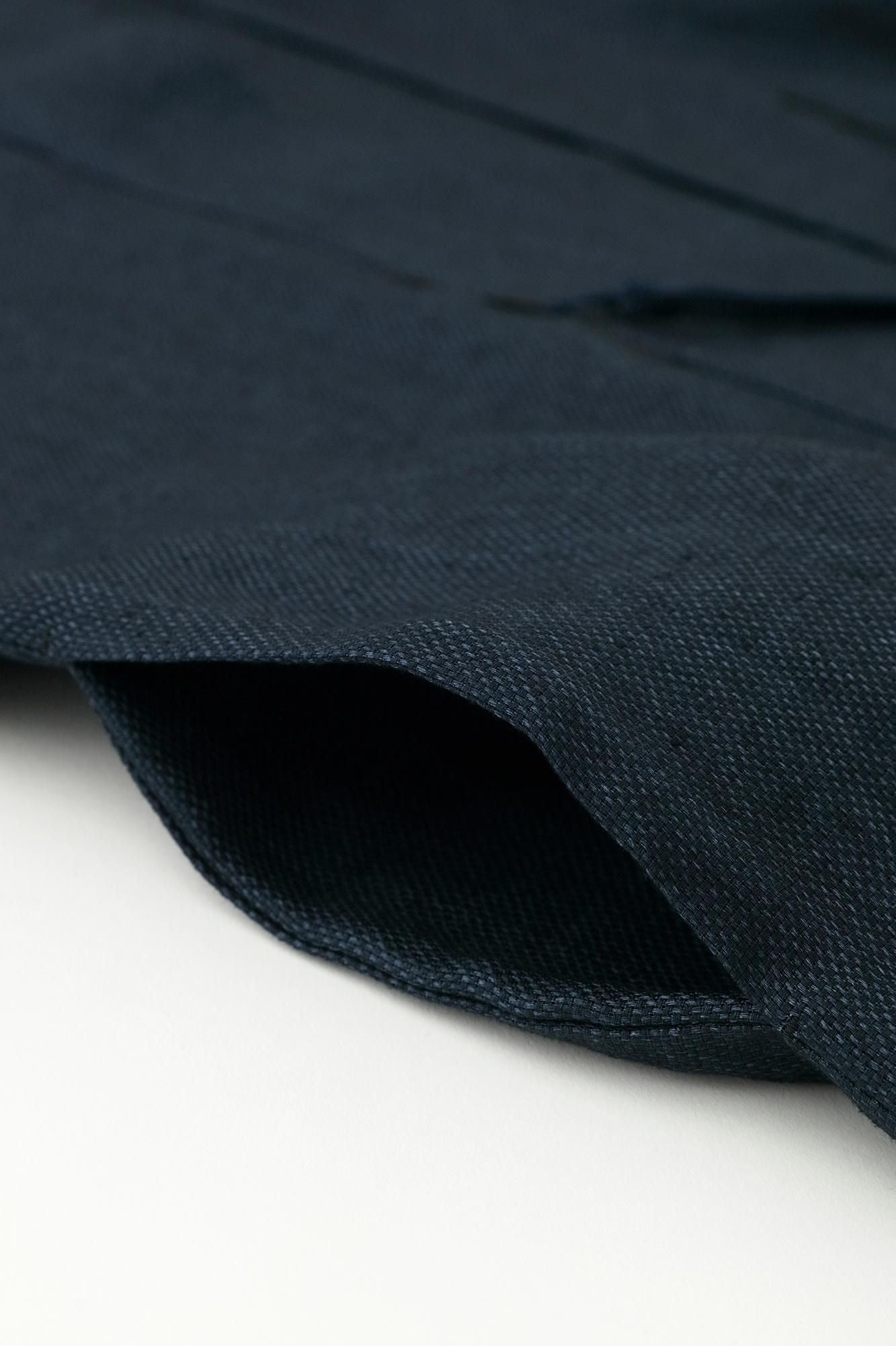 Linen Hanten Long-sleeved Jacket Mid-length Single Layer / Dark Blue