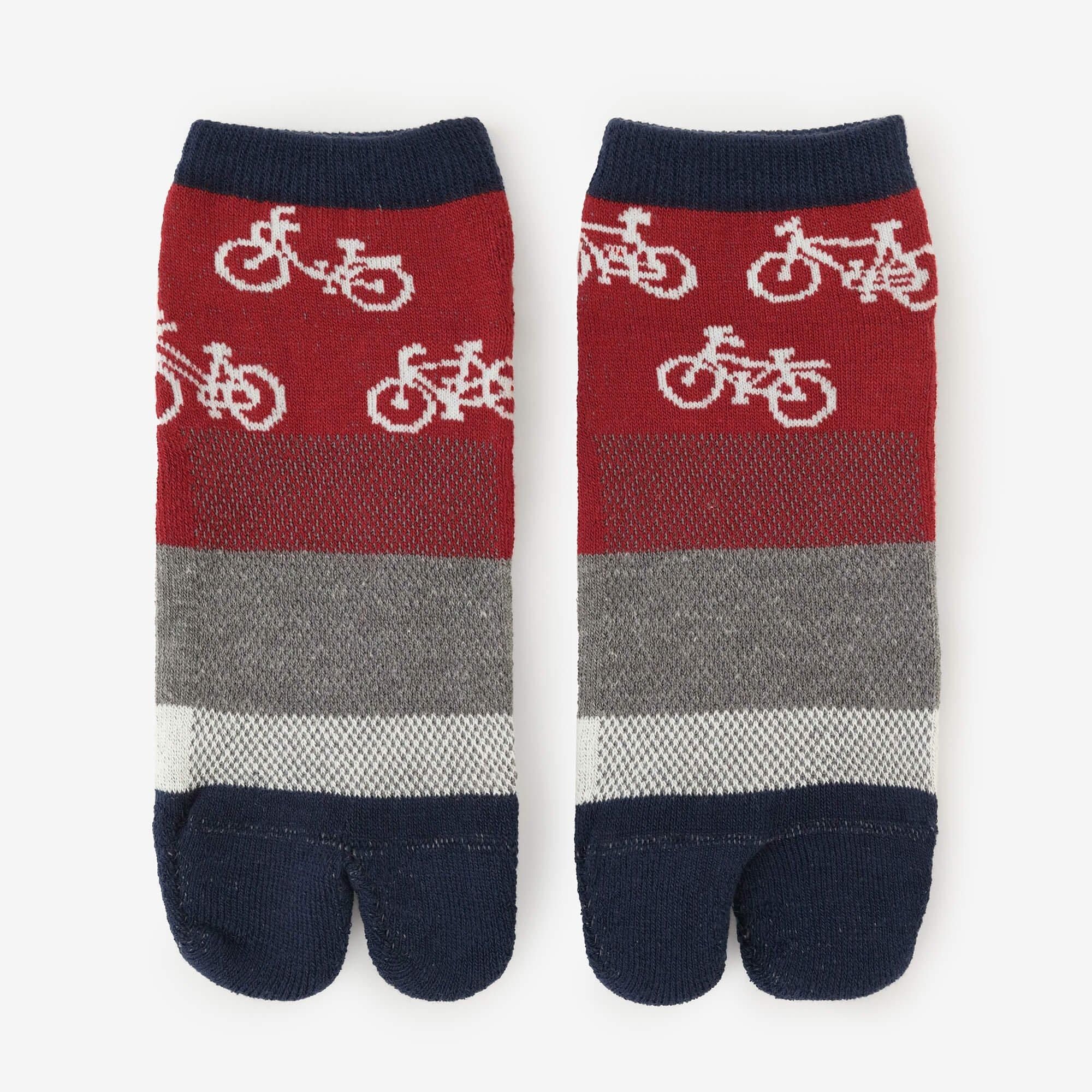 毛巾質地網布分趾襪(腳踝長度)/單車圖案 寶藍色