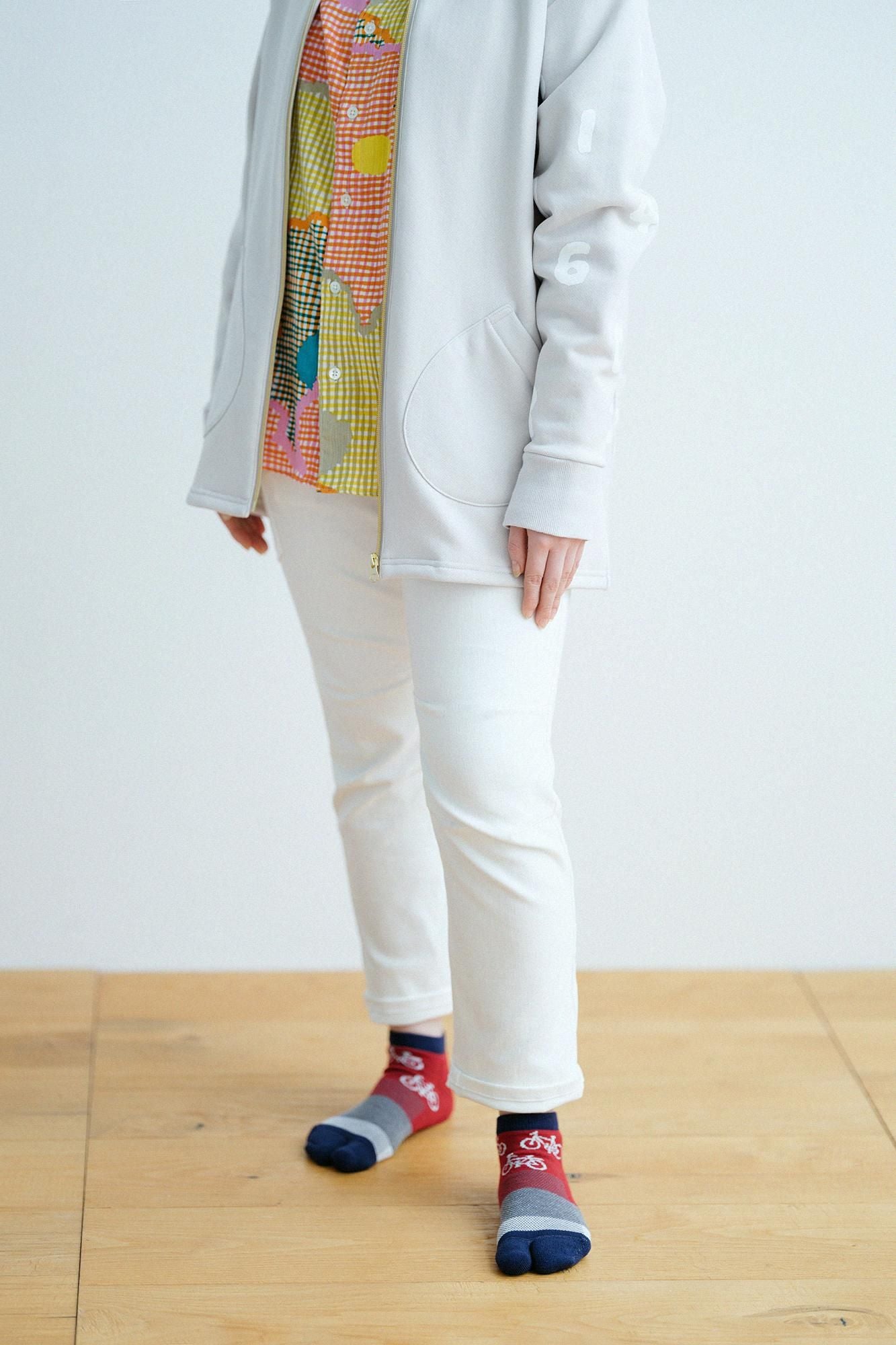 毛巾質地網布分趾襪(腳踝長度)/單車圖案 寶藍色