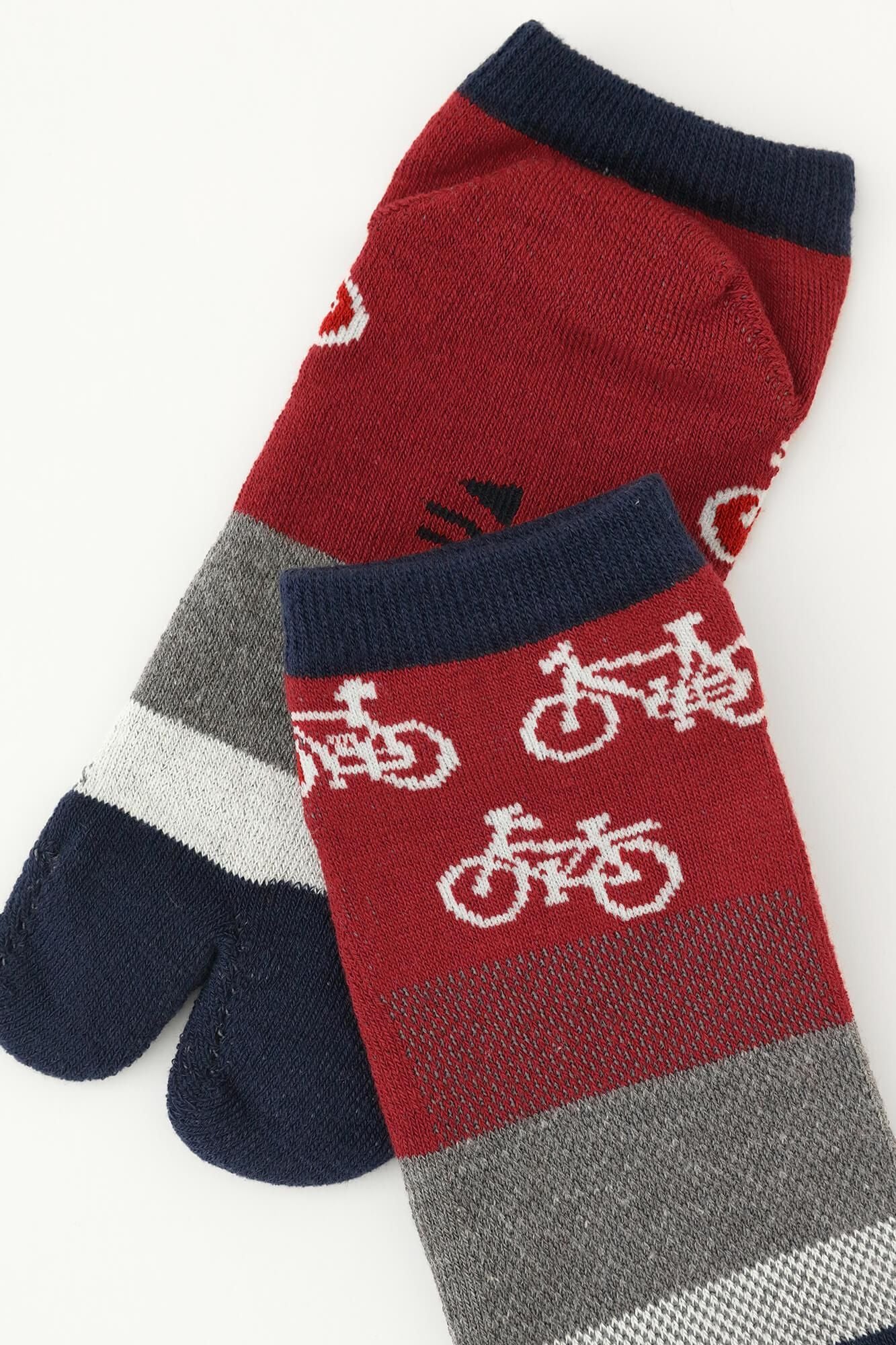 毛巾質地網布分趾襪(腳踝長度)/單車圖案 寶藍色