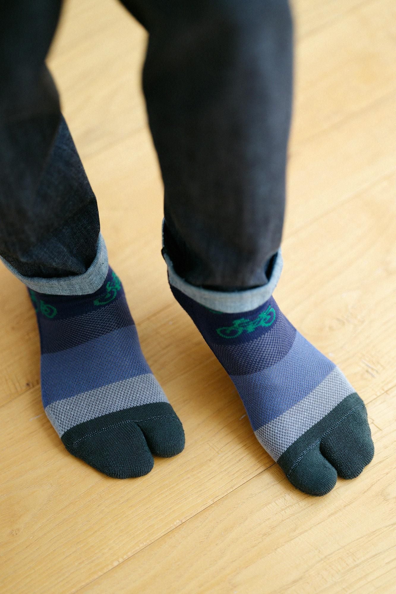 Cushion Pile & Mesh Tabi Socks(Low-cut)Bicycle Craze Bluish Green