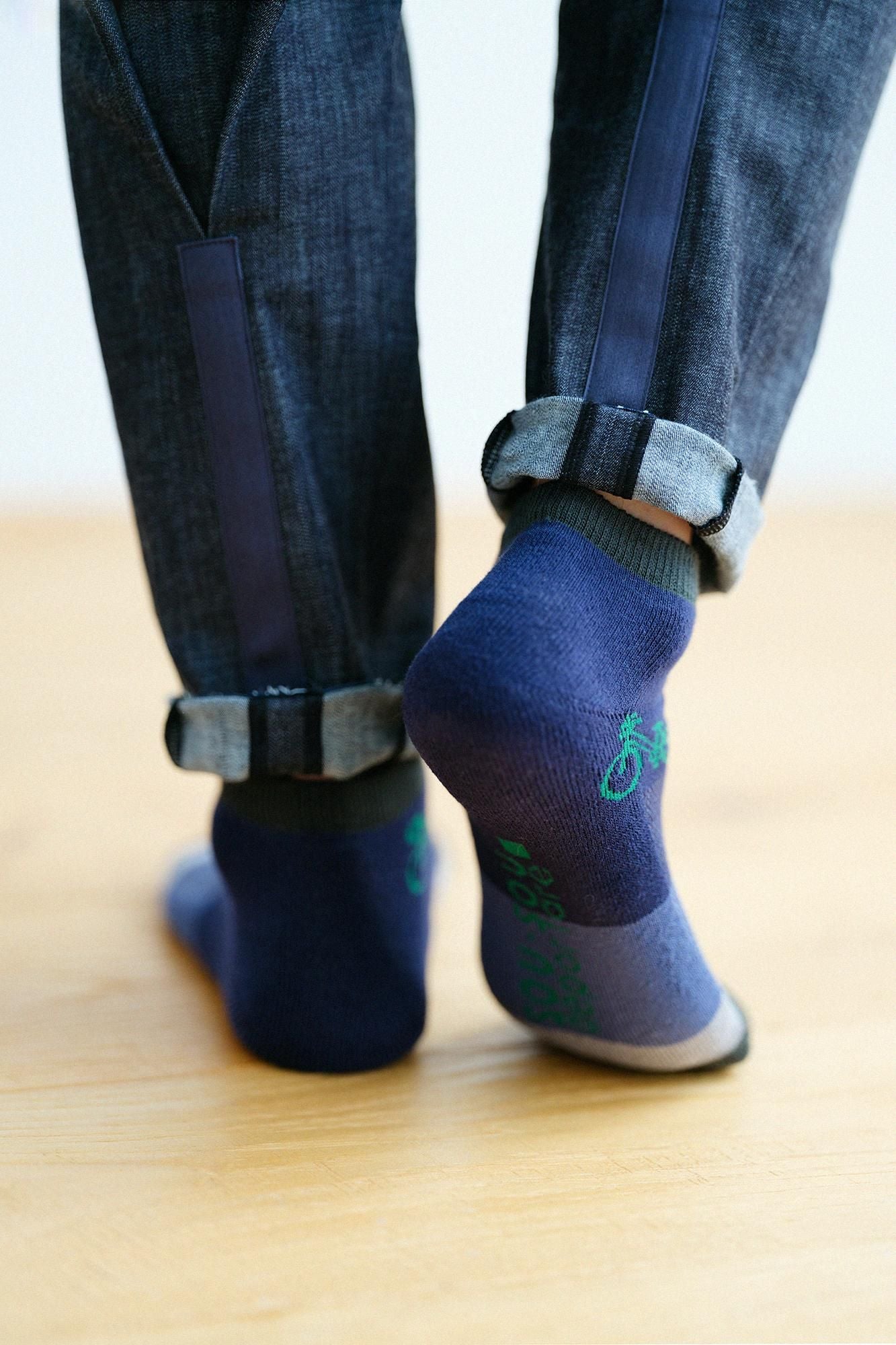 Cushion Pile & Mesh Tabi Socks(Low-cut)Bicycle Craze Bluish Green