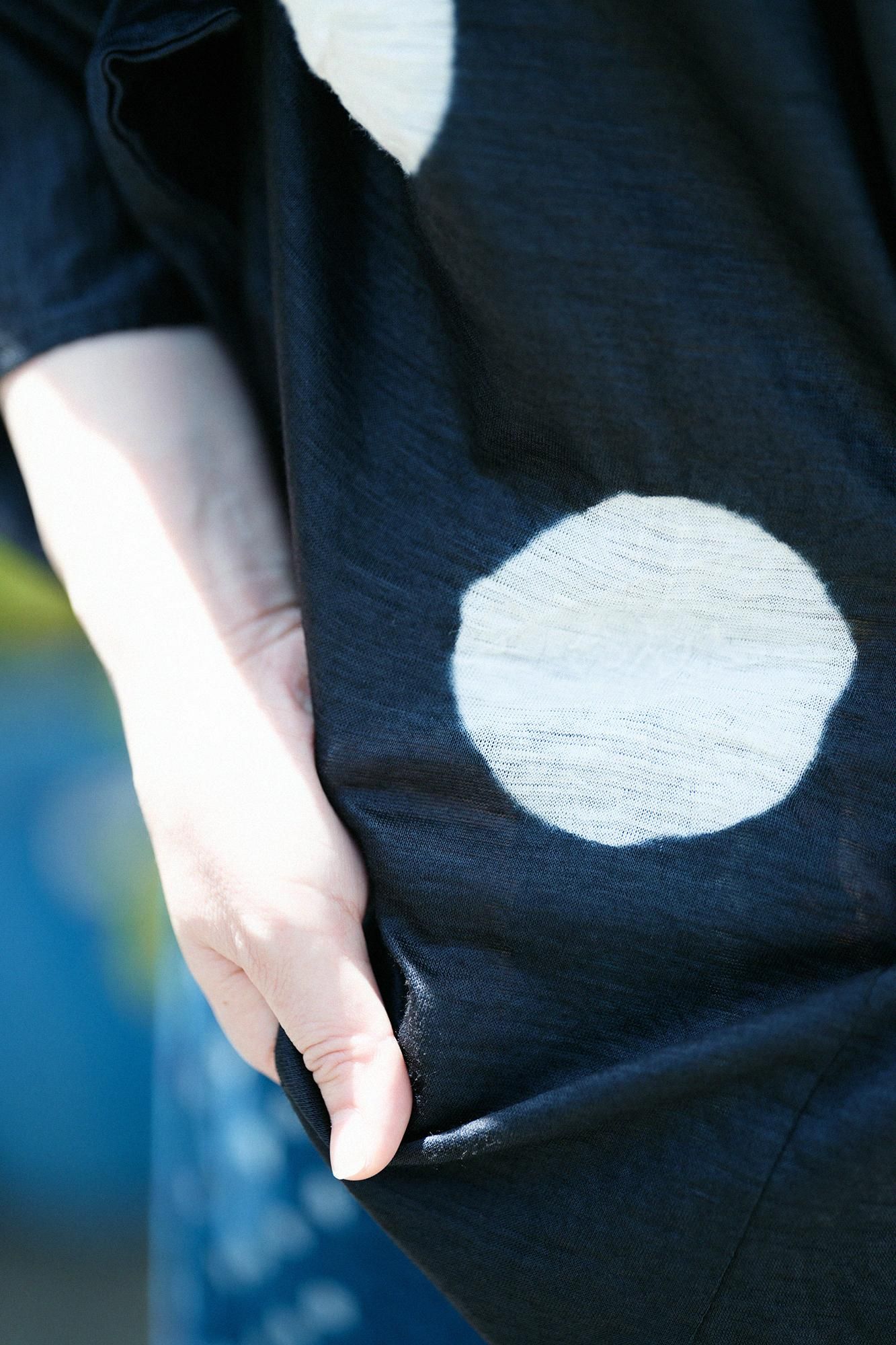 Tabata Tie-dye Linen Kimono Sleeve Cardigan / Large Polka Dots Ink Black × White