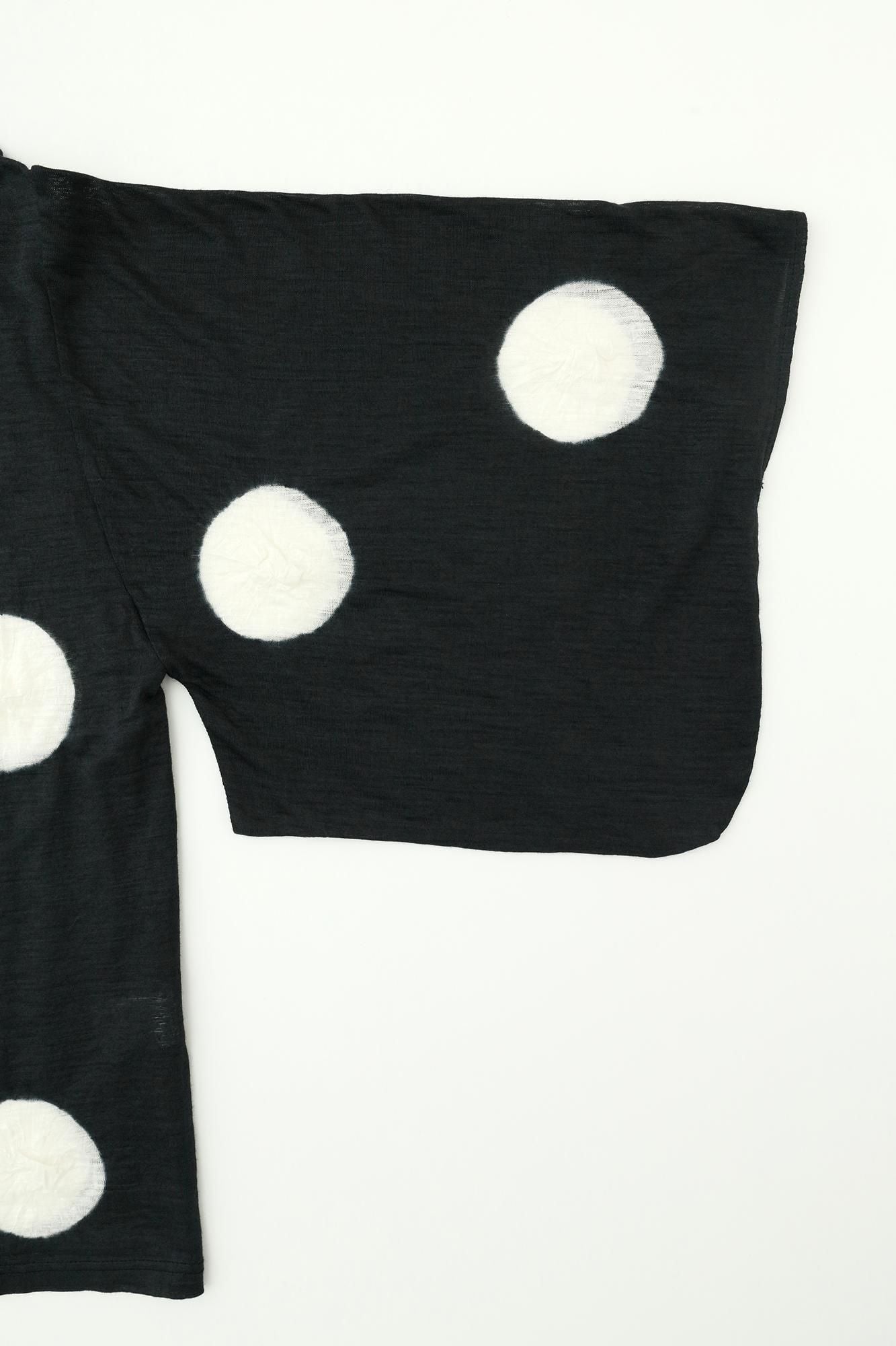 Tabata Tie-dye Linen Kimono Sleeve Cardigan / Large Polka Dots Ink Black × White
