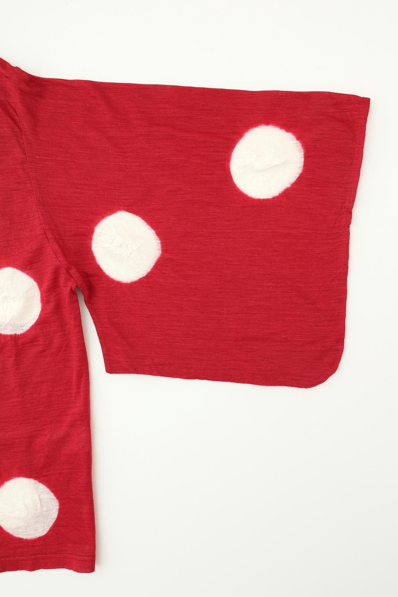 Tabata Tie-dye Linen Kimono Sleeve Cardigan / Large Polka Dots Scarlet × White
