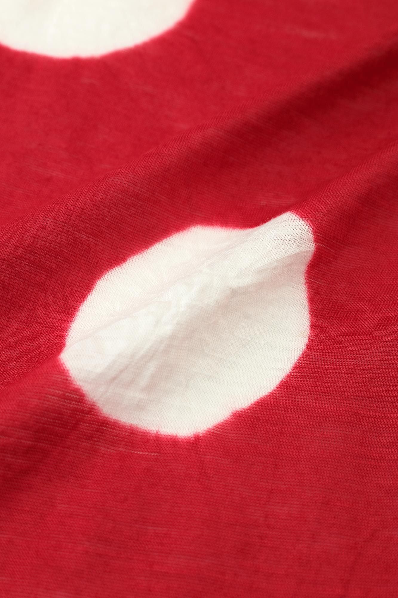 Tabata Tie-dye Linen Kimono Sleeve Cardigan / Large Polka Dots Scarlet × White