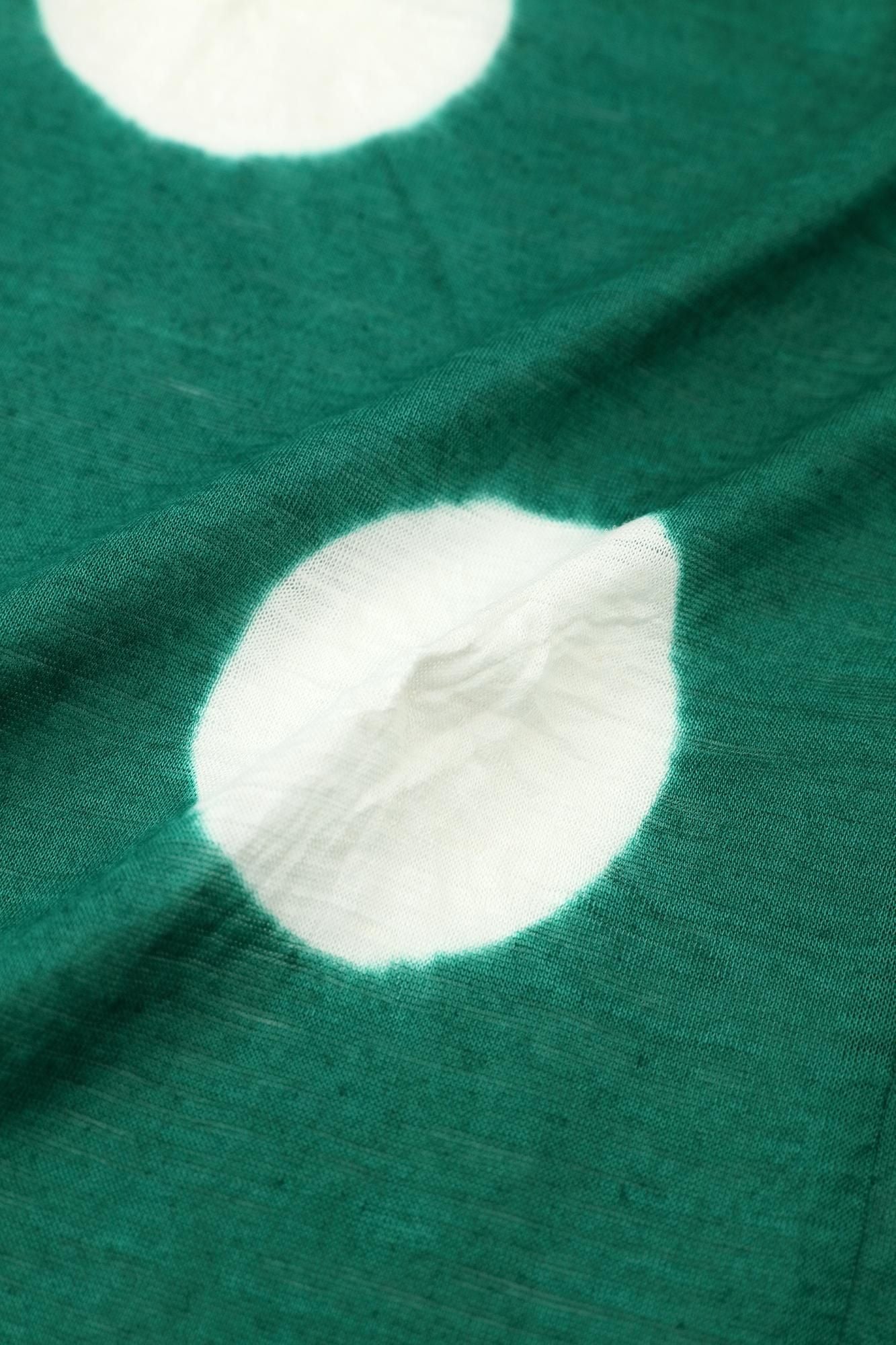 田端紮染麻 小袖莢外套/大圓點常磐綠×白色