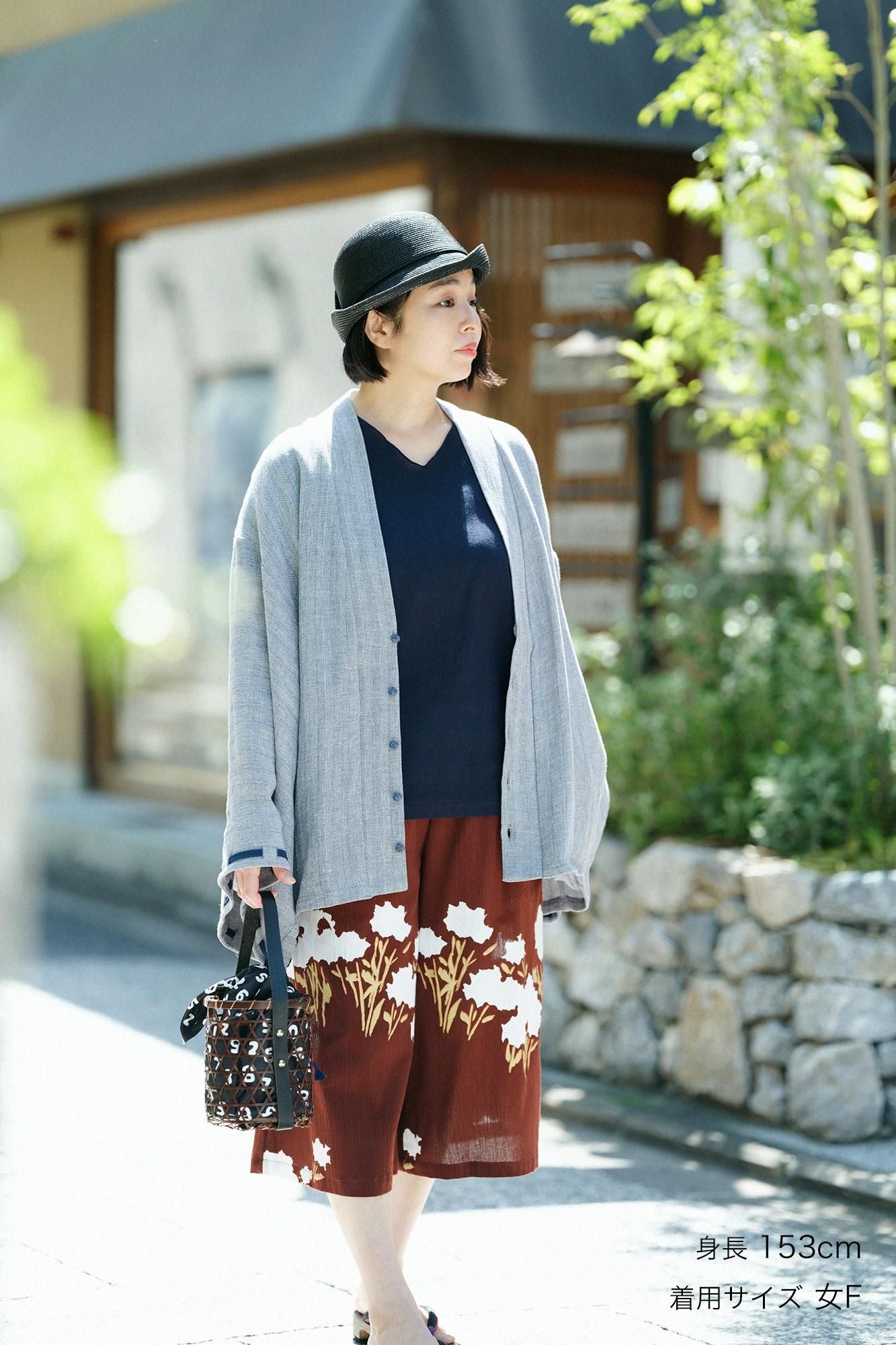 高島縮 20/20 広形(ひろなり)もんぺ はぎ丈/花あかり