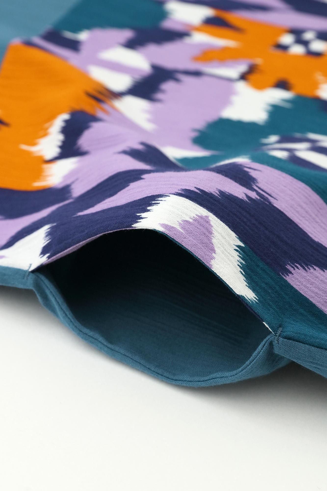 高島縮棉 20/20 長方形洋裝 雙色 下襬圖案/灰藍色x花絣