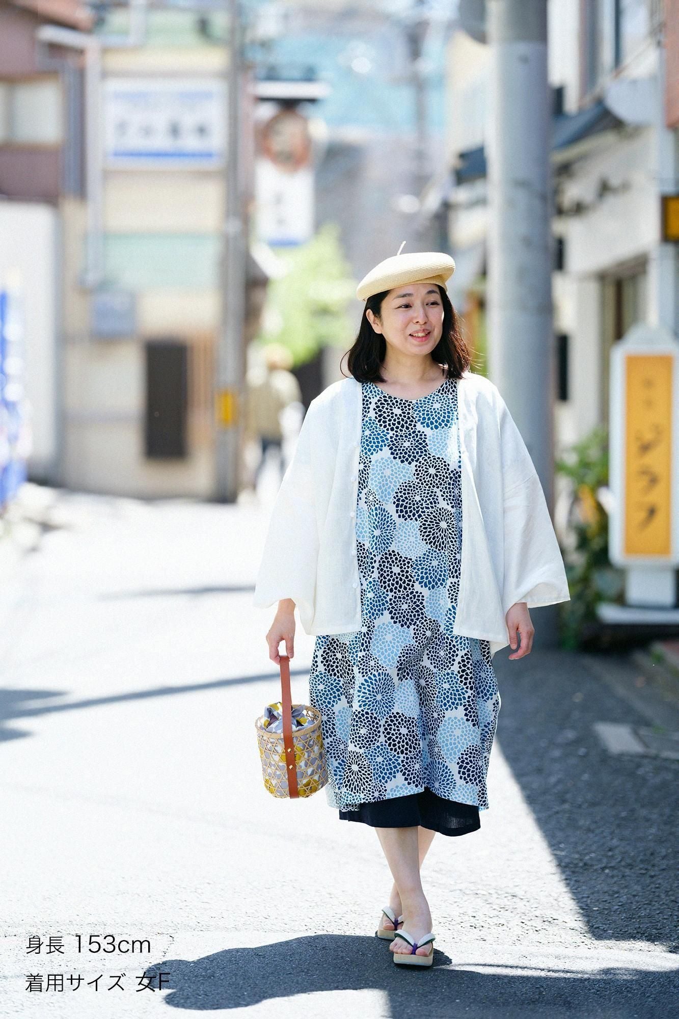 【Online】Chizimi Cotton 20/20 Ainasen(Ainasen) NagataDetailsClothes (Rectangular Dress)/Chrysanthemum