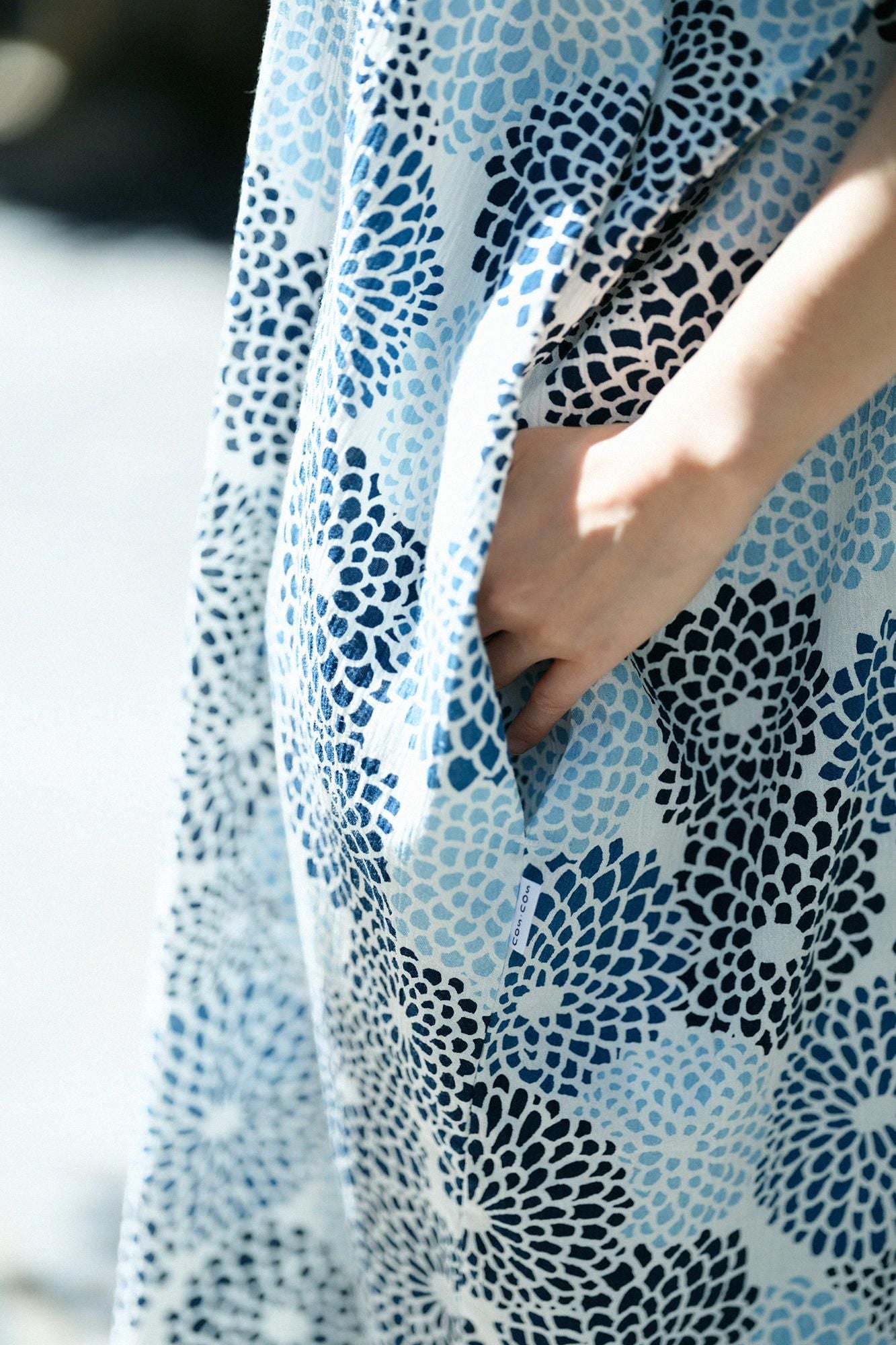 【Online】Chizimi Cotton 20/20 Ainasen(Ainasen) NagataDetailsClothes (Rectangular Dress)/Chrysanthemum