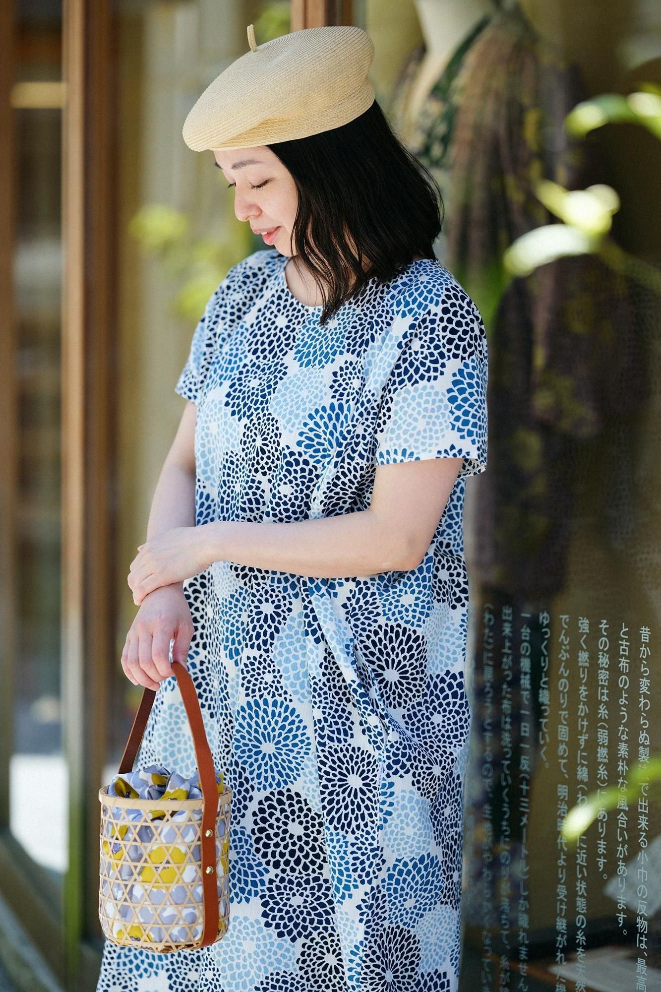 【Online】Chizimi Cotton 20/20 Ainasen(Ainasen) NagataDetailsClothes (Rectangular Dress)/Chrysanthemum