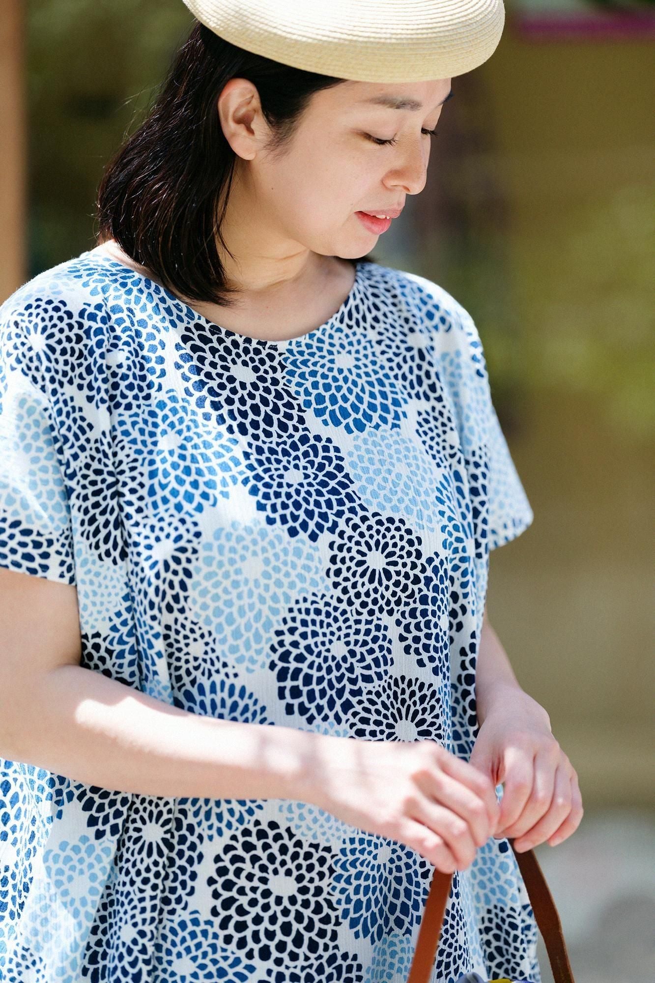 【Online】Chizimi Cotton 20/20 Ainasen(Ainasen) NagataDetailsClothes (Rectangular Dress)/Chrysanthemum