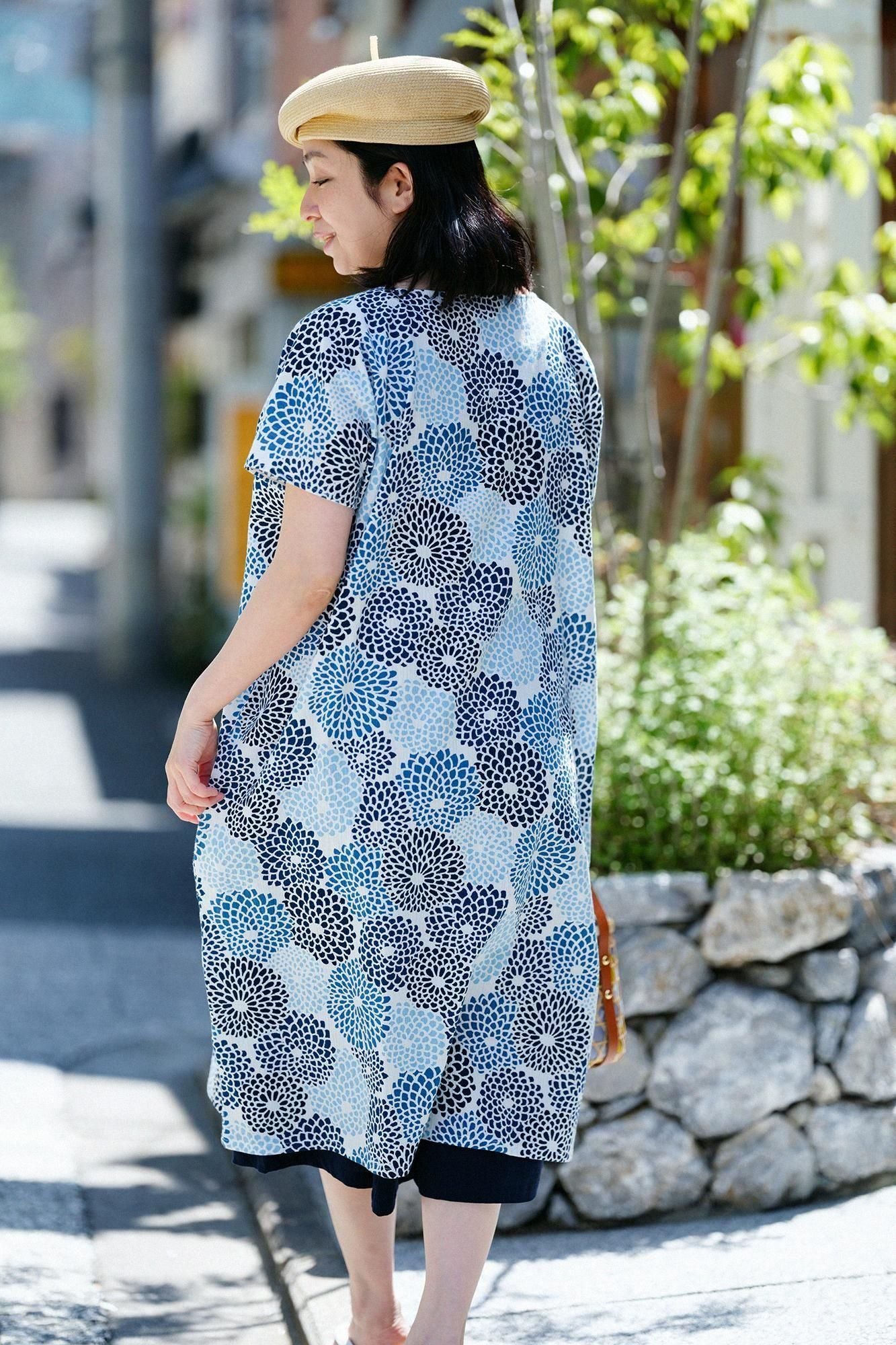 【Online】Chizimi Cotton 20/20 Ainasen(Ainasen) NagataDetailsClothes (Rectangular Dress)/Chrysanthemum