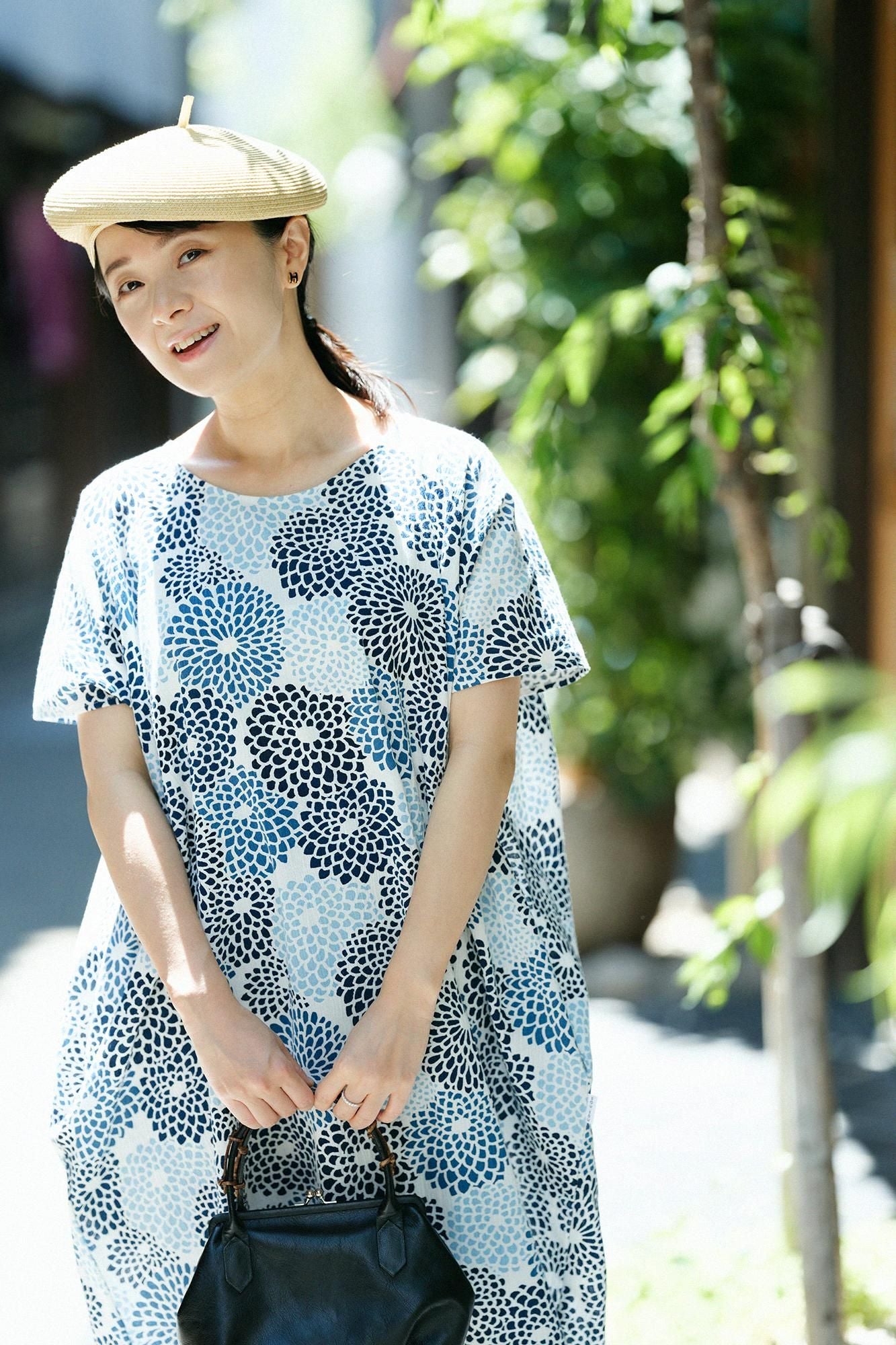 【Online】Chizimi Cotton 20/20 Ainasen(Ainasen) NagataDetailsClothes (Rectangular Dress)/Chrysanthemum