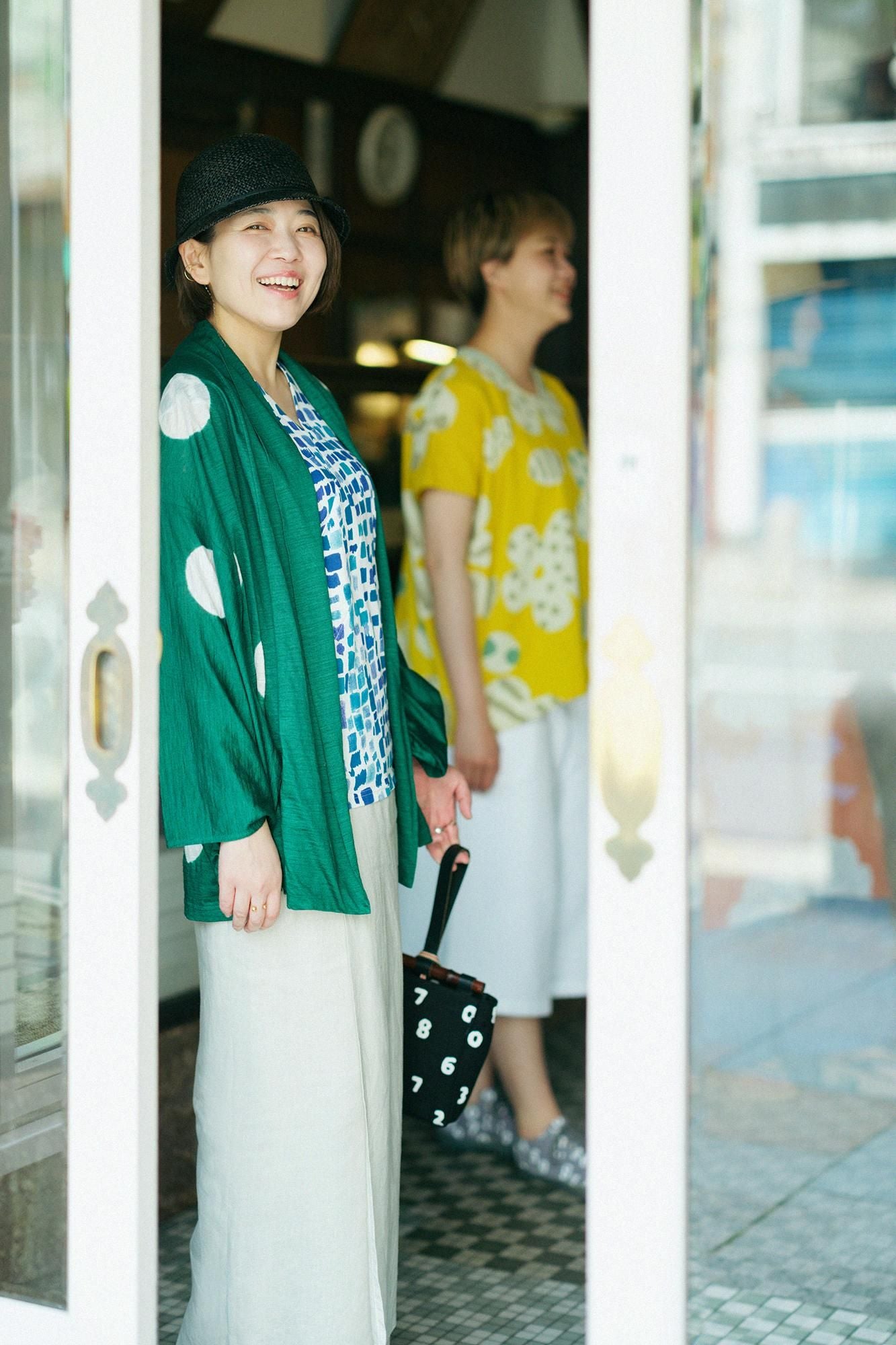 【网络限定】高島縮棉 40/40 V領上衣/調色盤(油菜) 水藍色