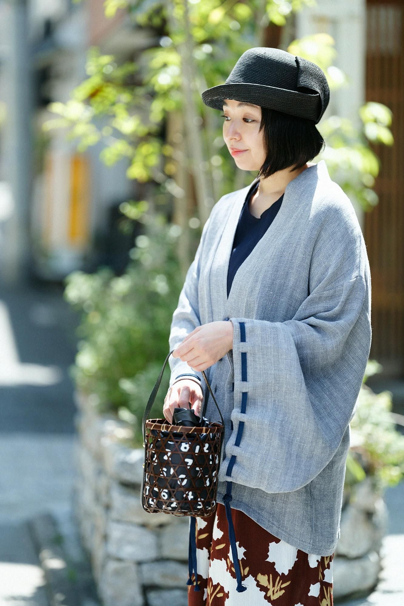 【net限定】綿麻 杉綾織(すぎあやおり) 伯爵羽織(はくしゃくばおり) 宮中袖(きゅうちゅうそで)/灰青杢(はいあおもく)