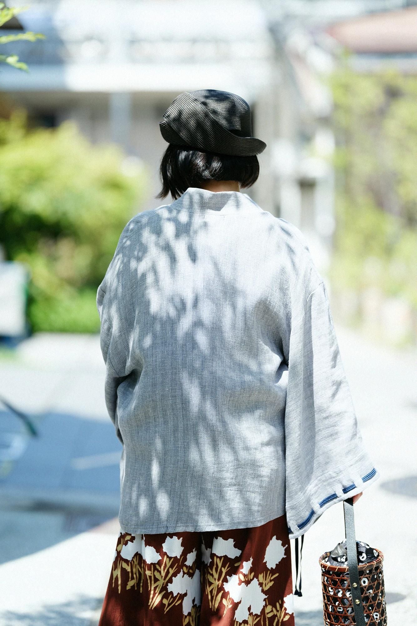 【net限定】綿麻 杉綾織(すぎあやおり) 伯爵羽織(はくしゃくばおり) 宮中袖(きゅうちゅうそで)/灰青杢(はいあおもく)