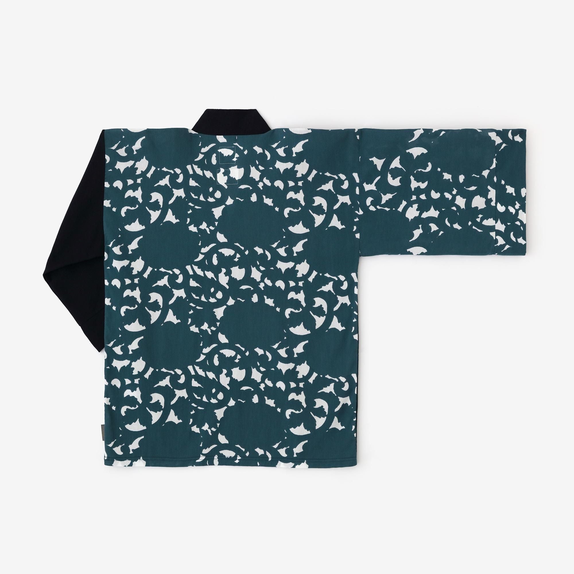Chizimi Cotton 40/40 Fubi Kimono Shirt Bi-color / Dark Blue × Peony Arabesque