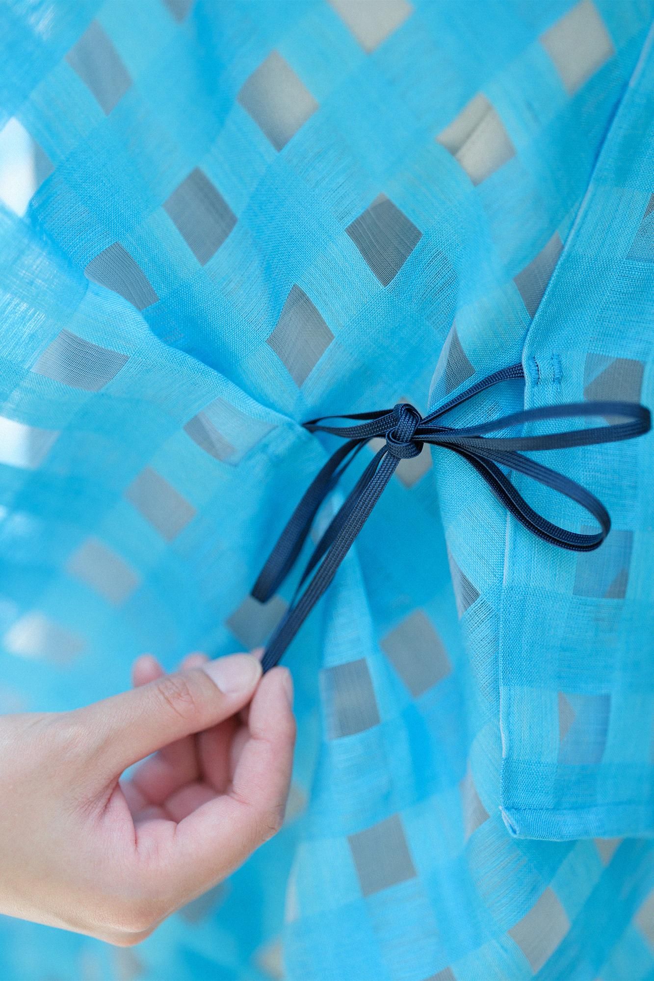 麻 透かし格子織(こうしおり) きさらぎ 短丈(みじかたけ)/新橋色(しんばしいろ)