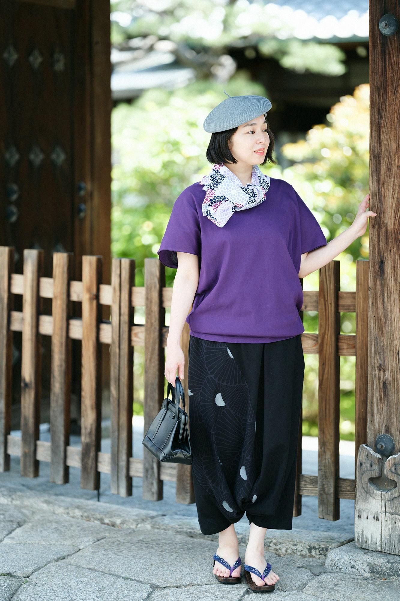Isemomen Cotton Short Scarf / Chrysanthemum Purple