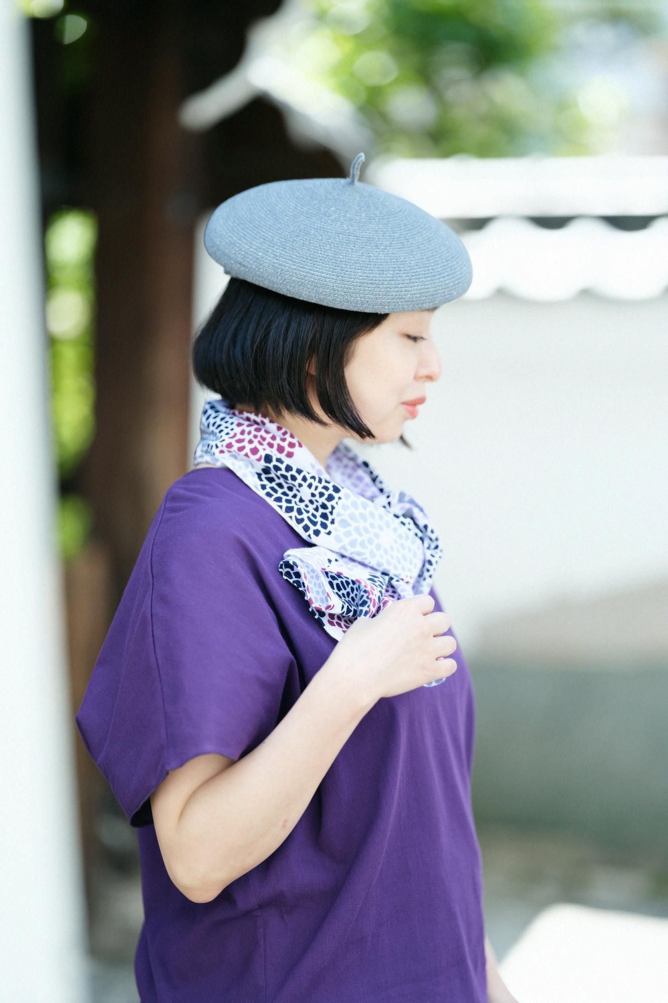 Isemomen Cotton Short Scarf / Chrysanthemum Purple