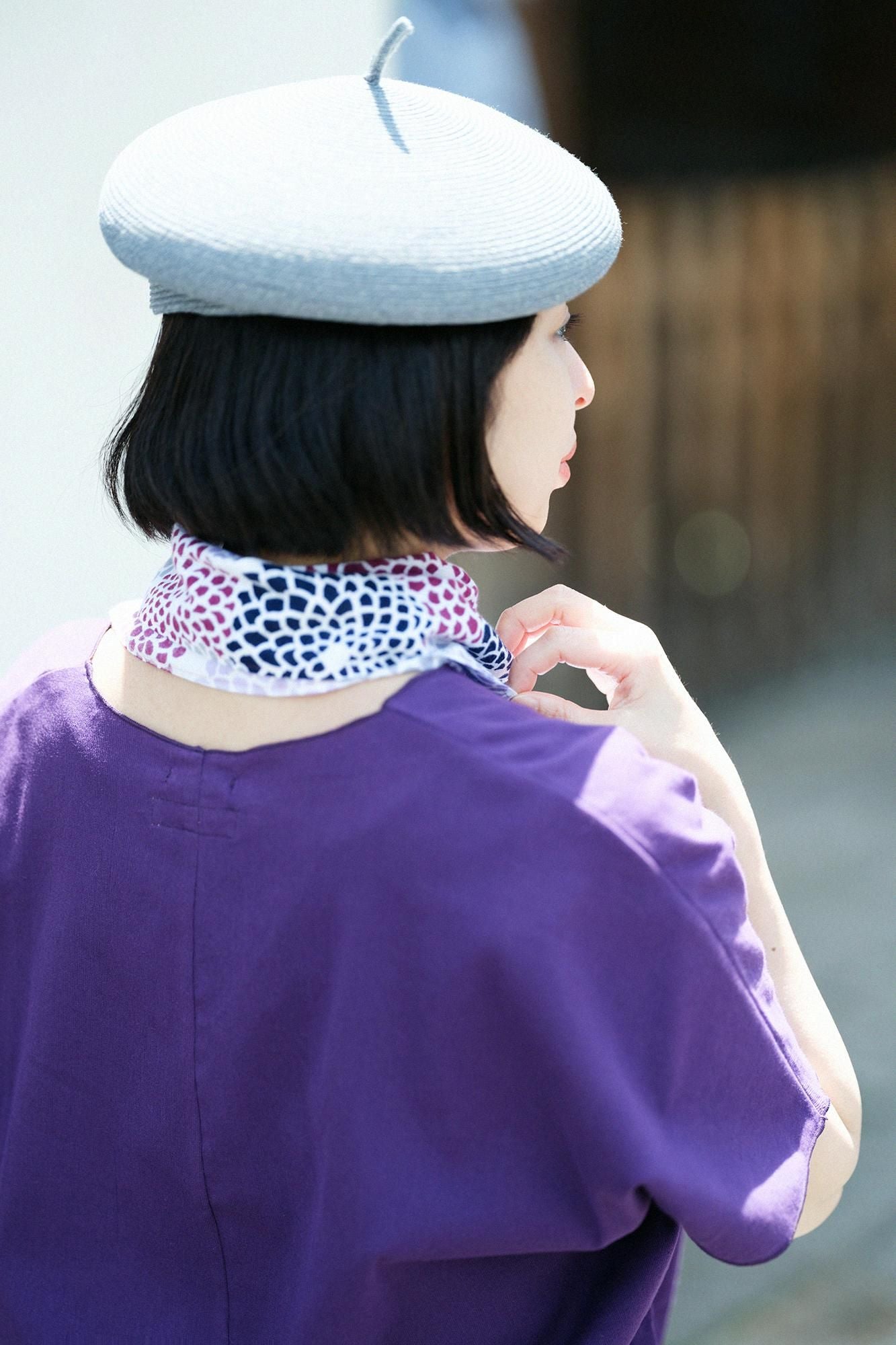 Isemomen Cotton Short Scarf / Chrysanthemum Purple