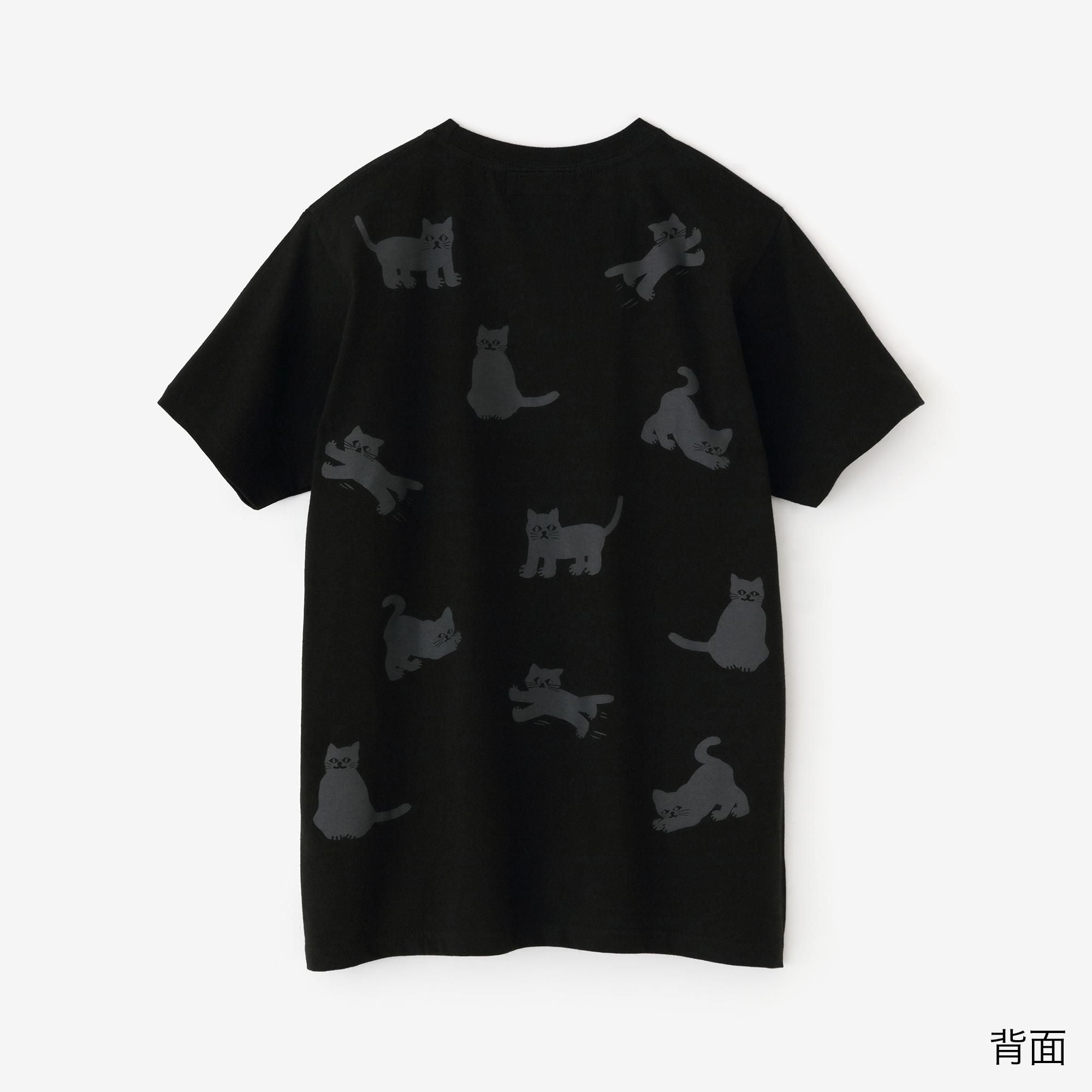 ねこ 半袖Tシャツ[5.0]／ブラック