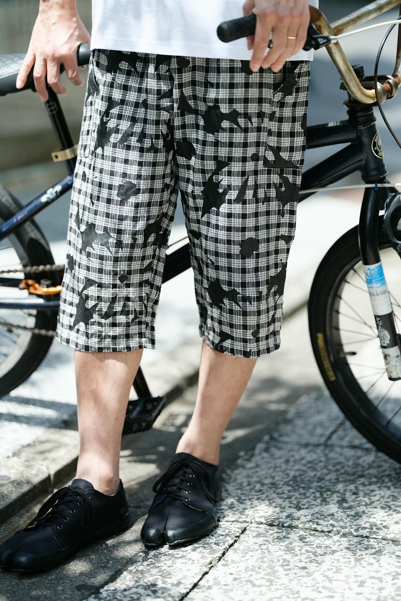 린넨 체크 BIKE 스테테코 4분의 1/오오라카