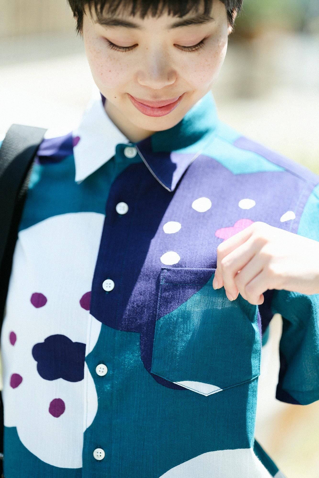 Chizimi Cotton 20/20 Short Sleeve Shirt / Smile Marine Green