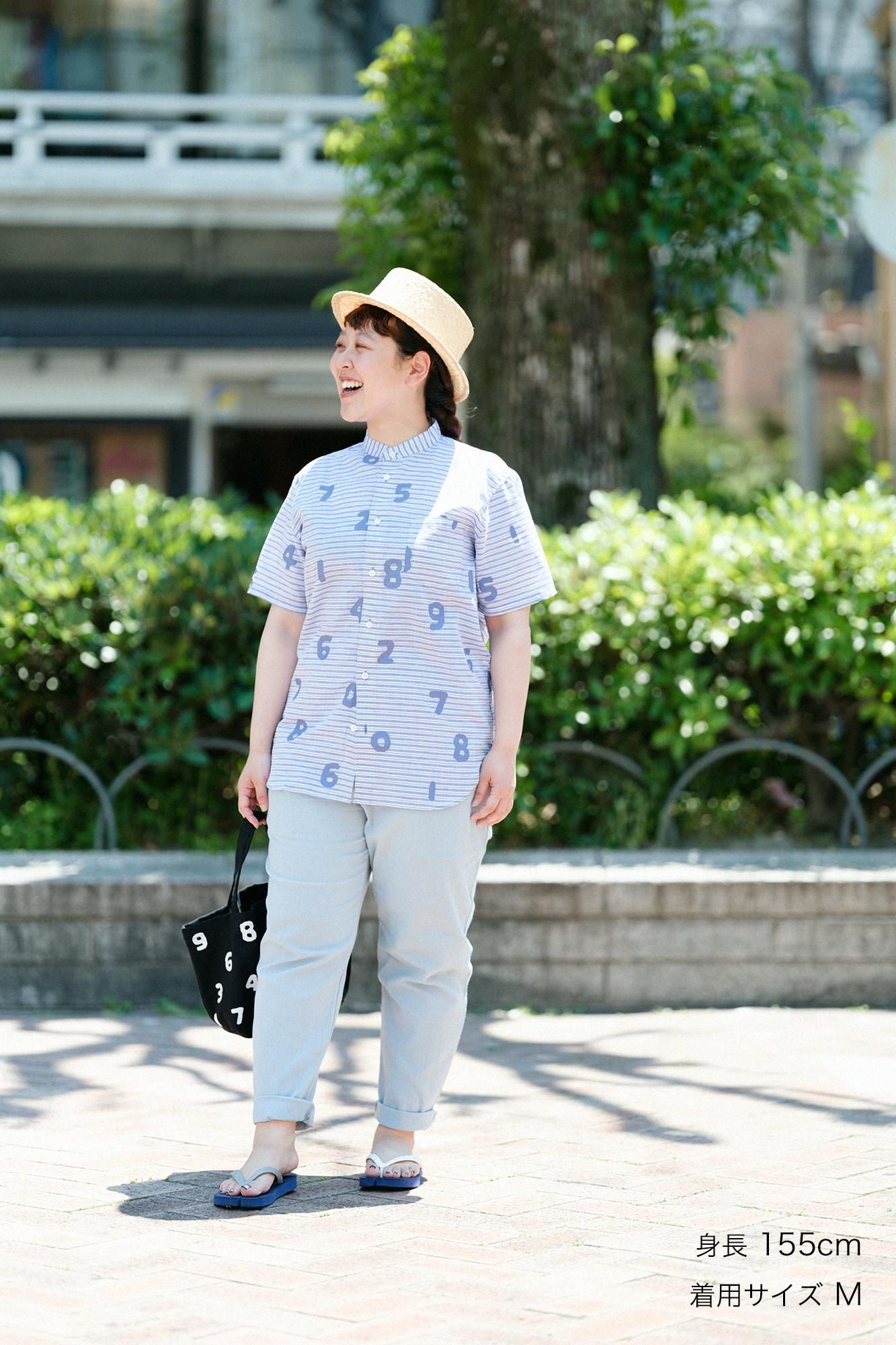 棉麻 薄紗 立領短袖襯衫/ SO-SU-U十數 寶藍色 粗細條紋