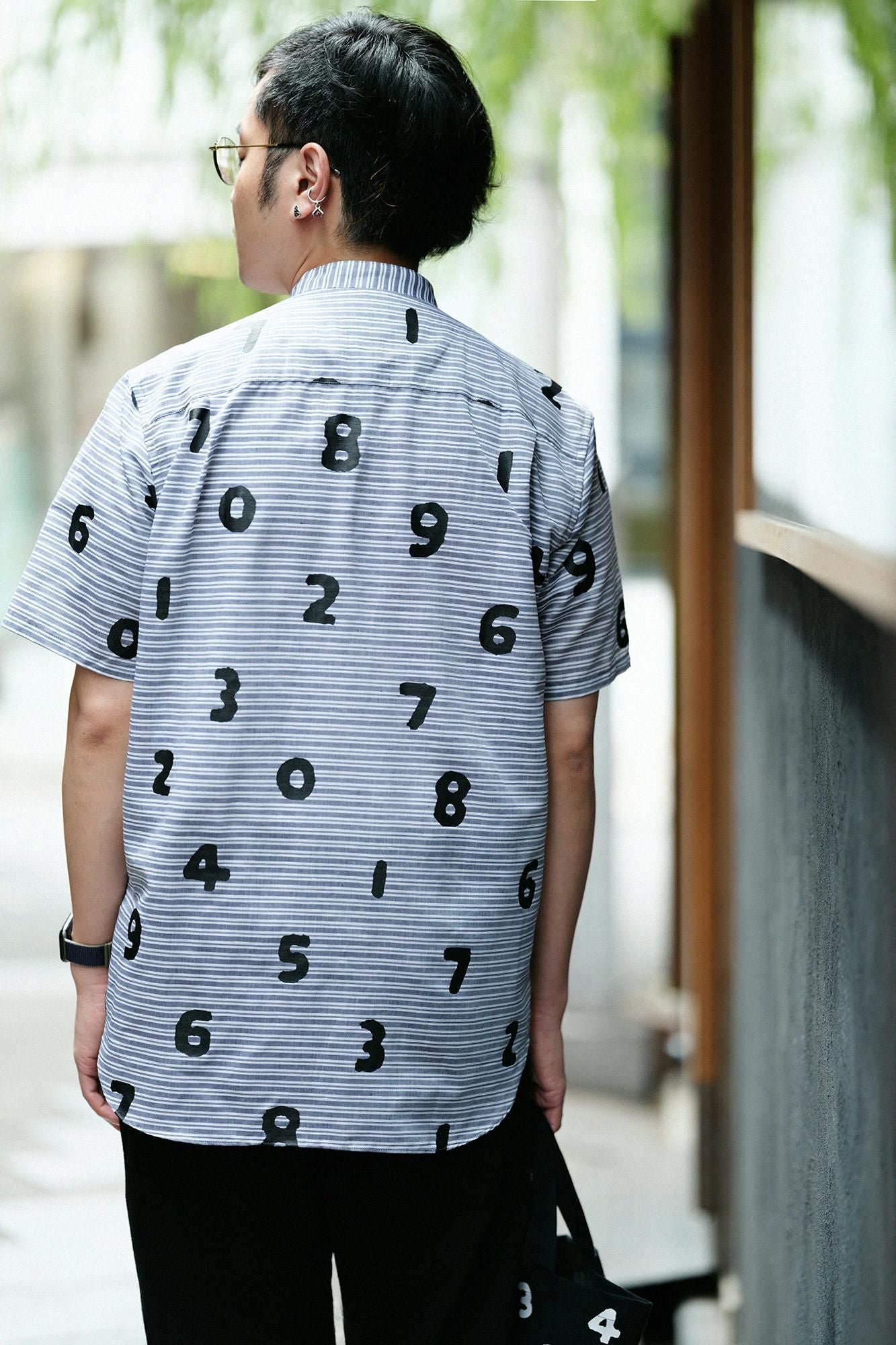 棉布式绒毛架套圈短袖衬衫/so-su-u深灰育儿条纹(koihaikomochishima)