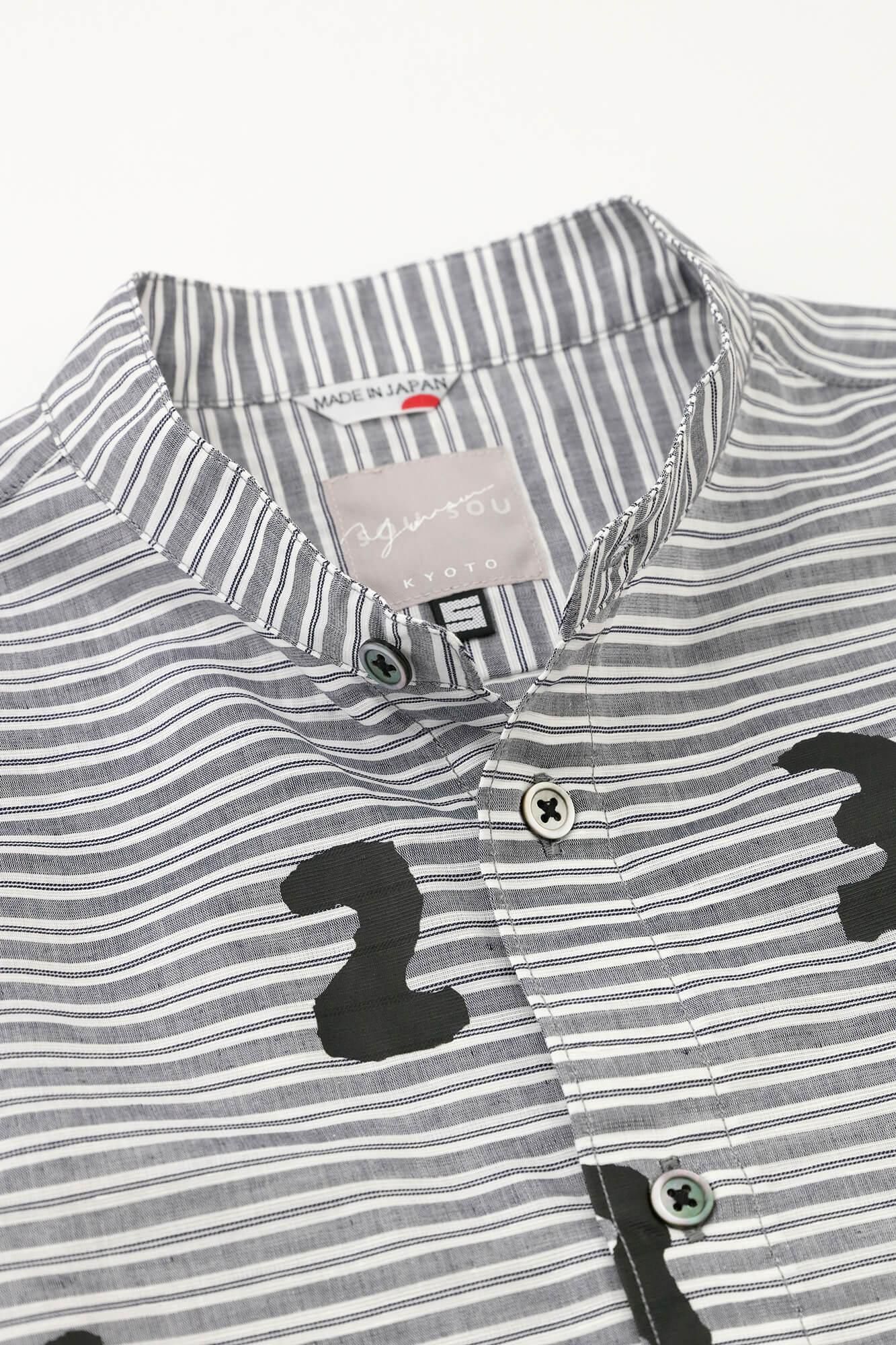 棉布式绒毛架套圈短袖衬衫/so-su-u深灰育儿条纹(koihaikomochishima)