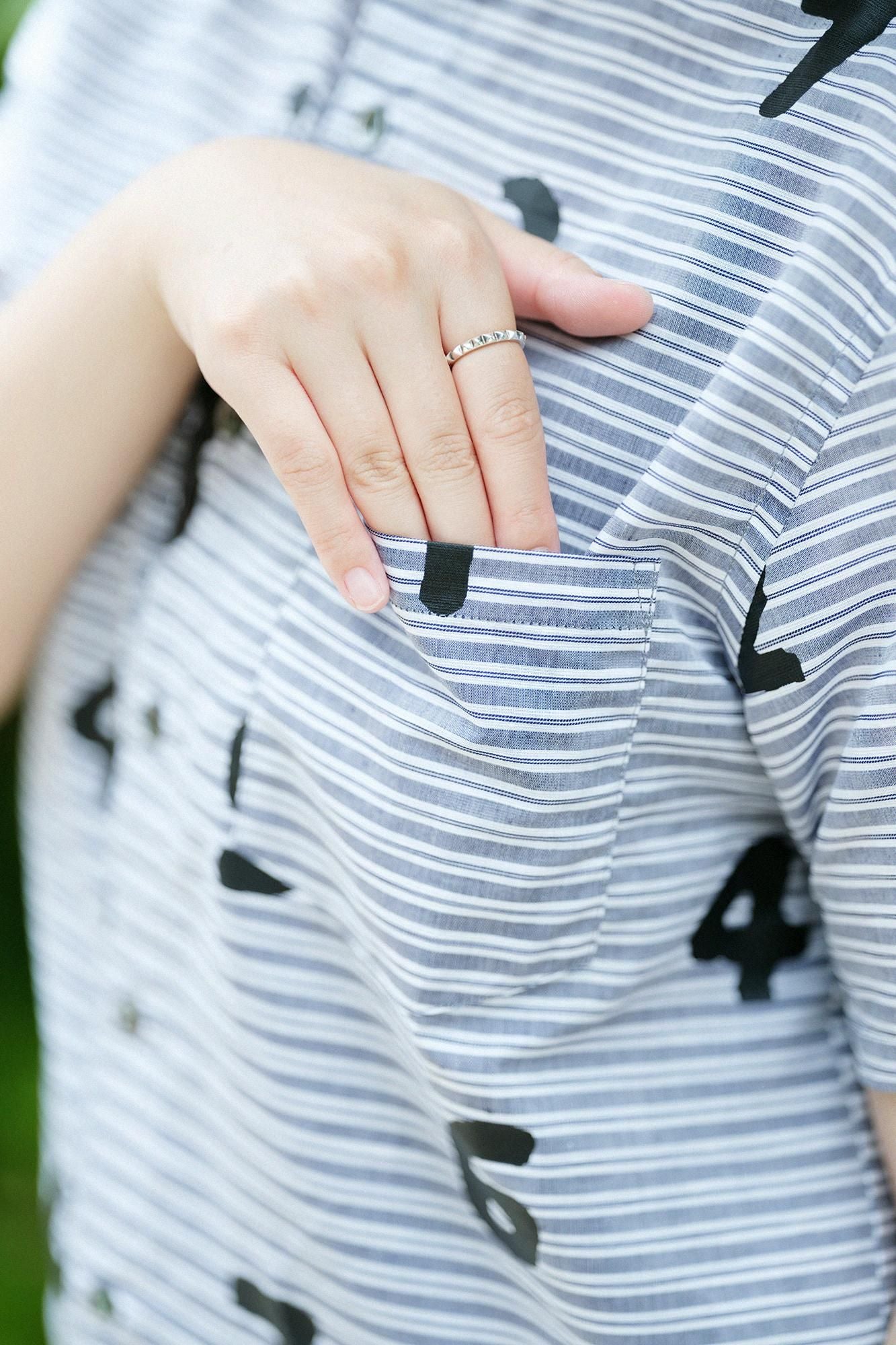 棉布式绒毛架套圈短袖衬衫/so-su-u深灰育儿条纹(koihaikomochishima)